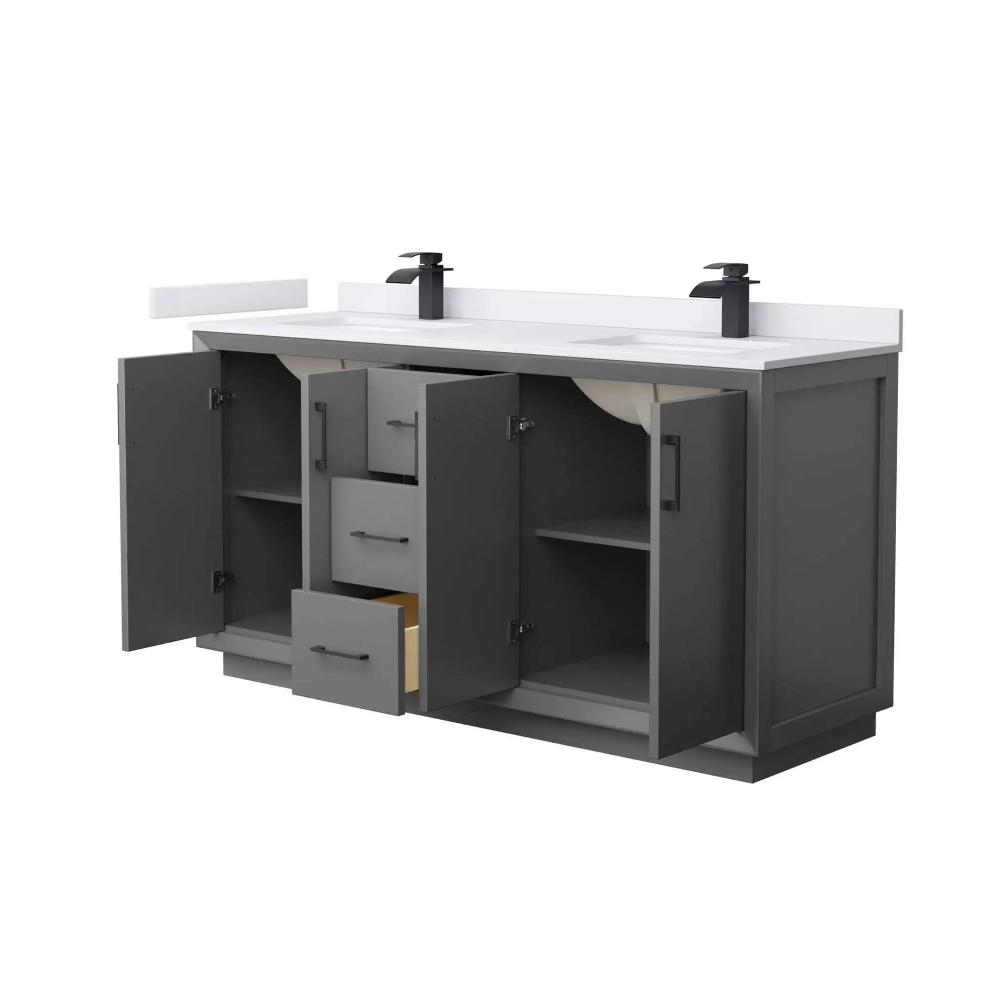 66" Strada Double Bathroom Vanity in Dark Gray with Matte Black Trim by Wyndham