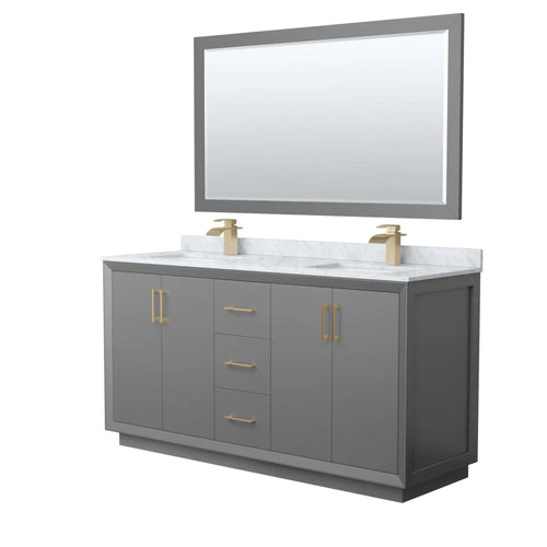 66" Strada Double Bathroom Vanity in Dark Gray with Satin Bronze Trim & 58" Mirror by Wyndham