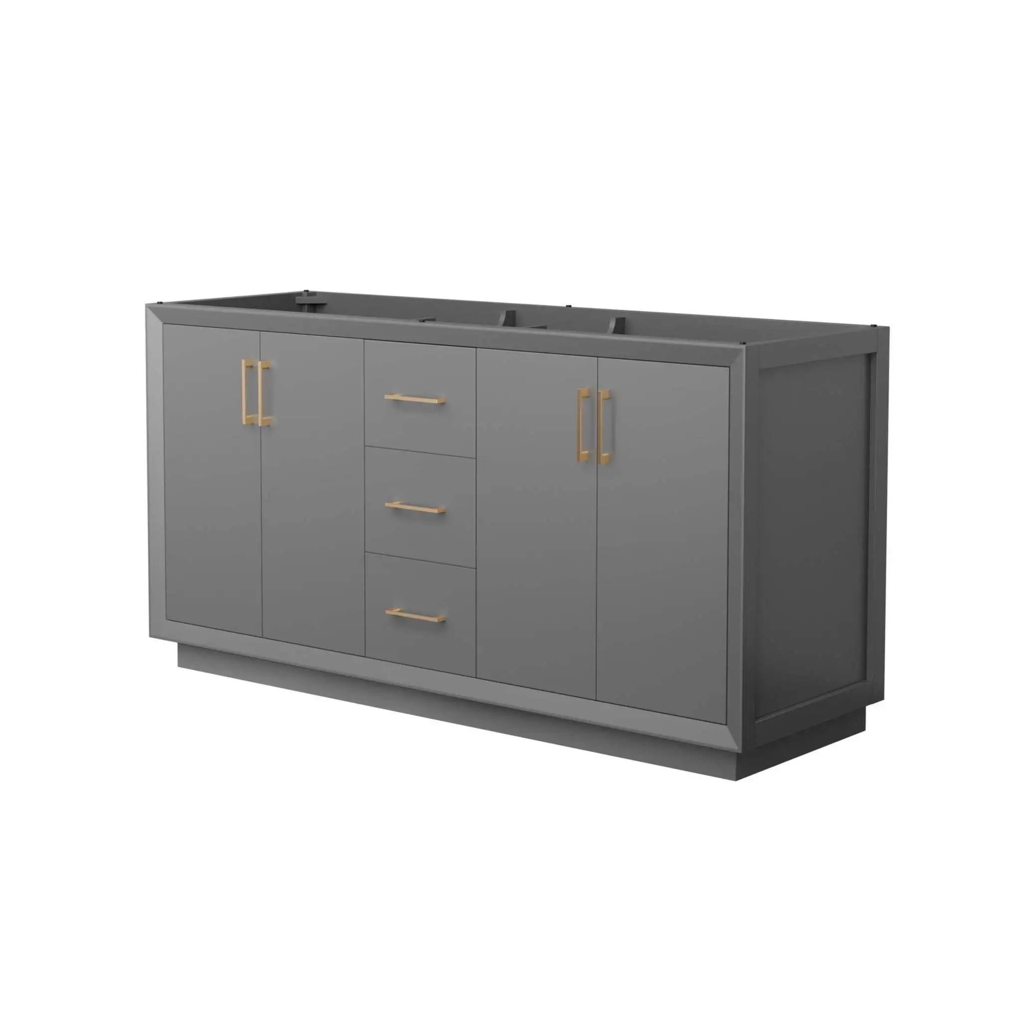 66" Strada Double Bathroom Vanity in Dark Gray with Satin Bronze Trim by Wyndham