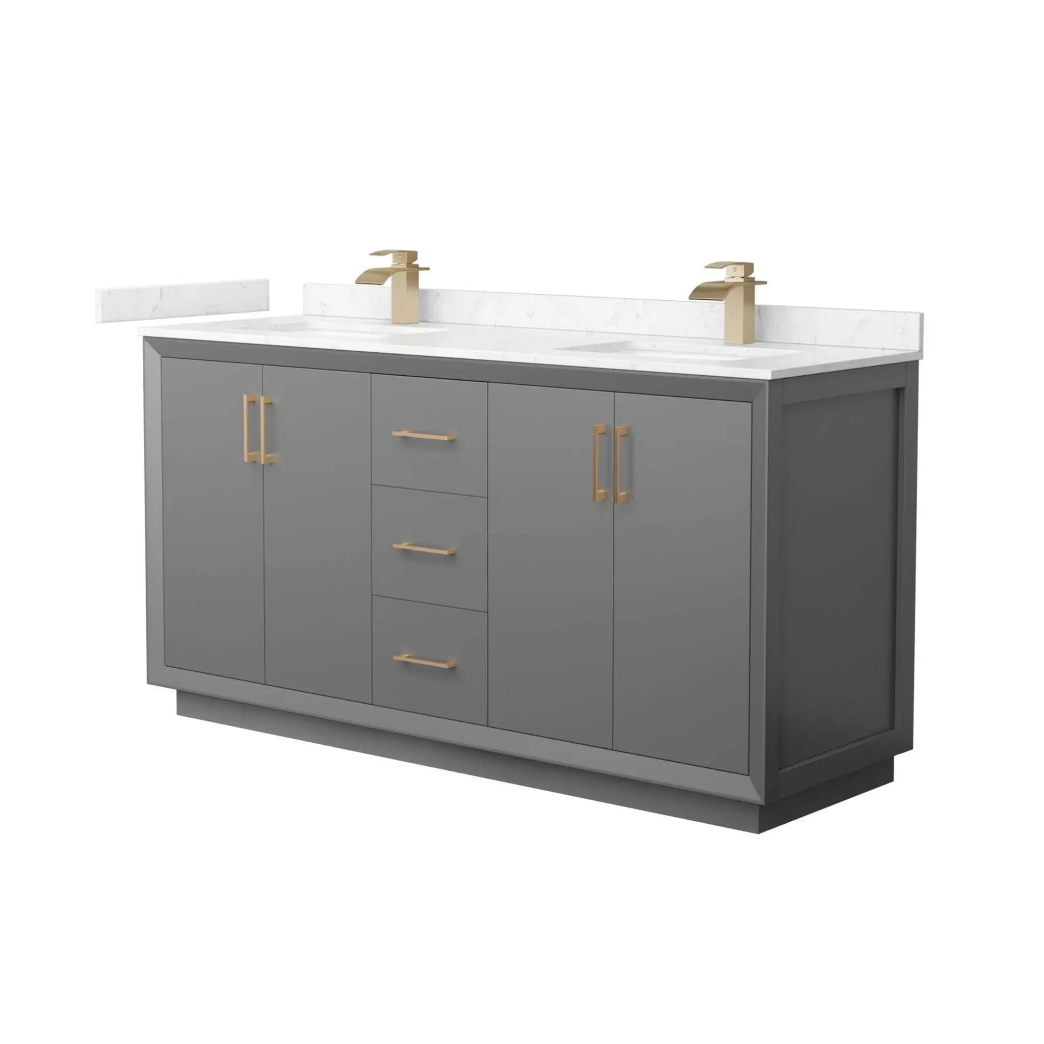 66" Strada Double Bathroom Vanity in Dark Gray with Satin Bronze Trim by Wyndham