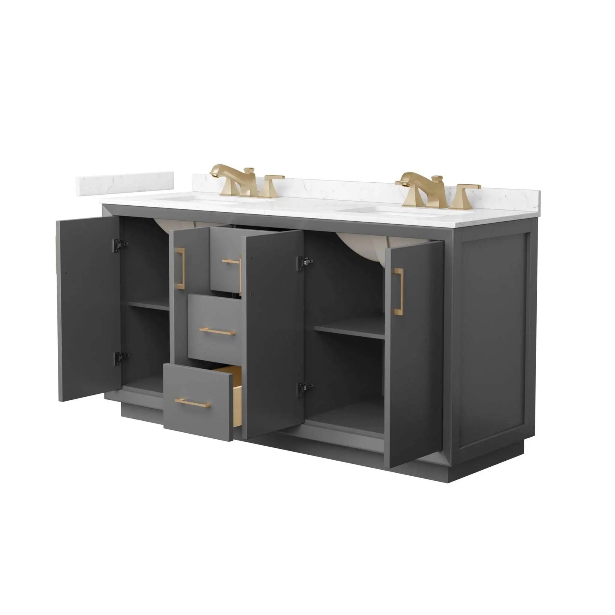 66" Strada Double Bathroom Vanity in Dark Gray with Satin Bronze Trim by Wyndham