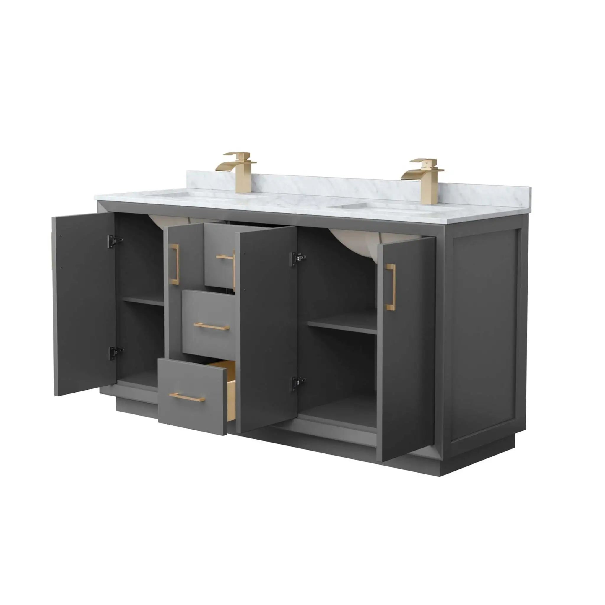 66" Strada Double Bathroom Vanity in Dark Gray with Satin Bronze Trim by Wyndham