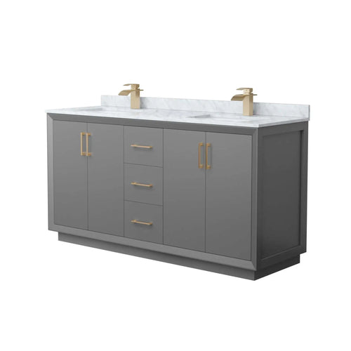 66" Strada Double Bathroom Vanity in Dark Gray with Satin Bronze Trim by Wyndham