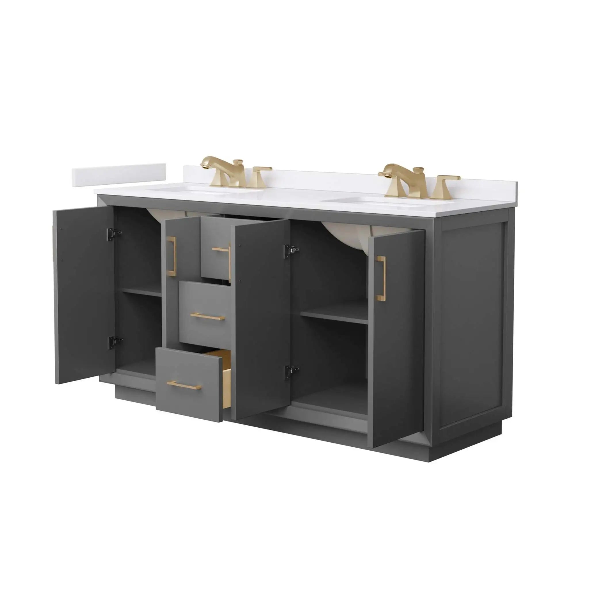 66" Strada Double Bathroom Vanity in Dark Gray with Satin Bronze Trim by Wyndham