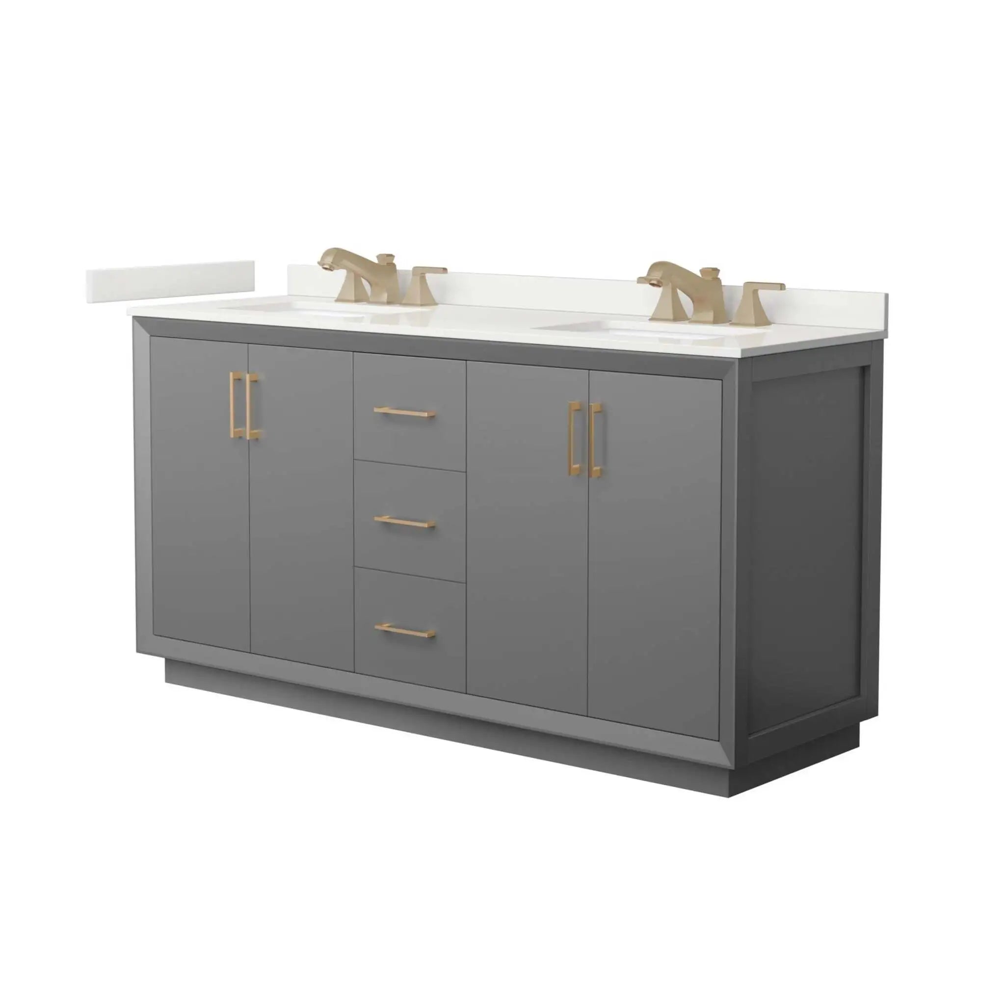 66" Strada Double Bathroom Vanity in Dark Gray with Satin Bronze Trim by Wyndham