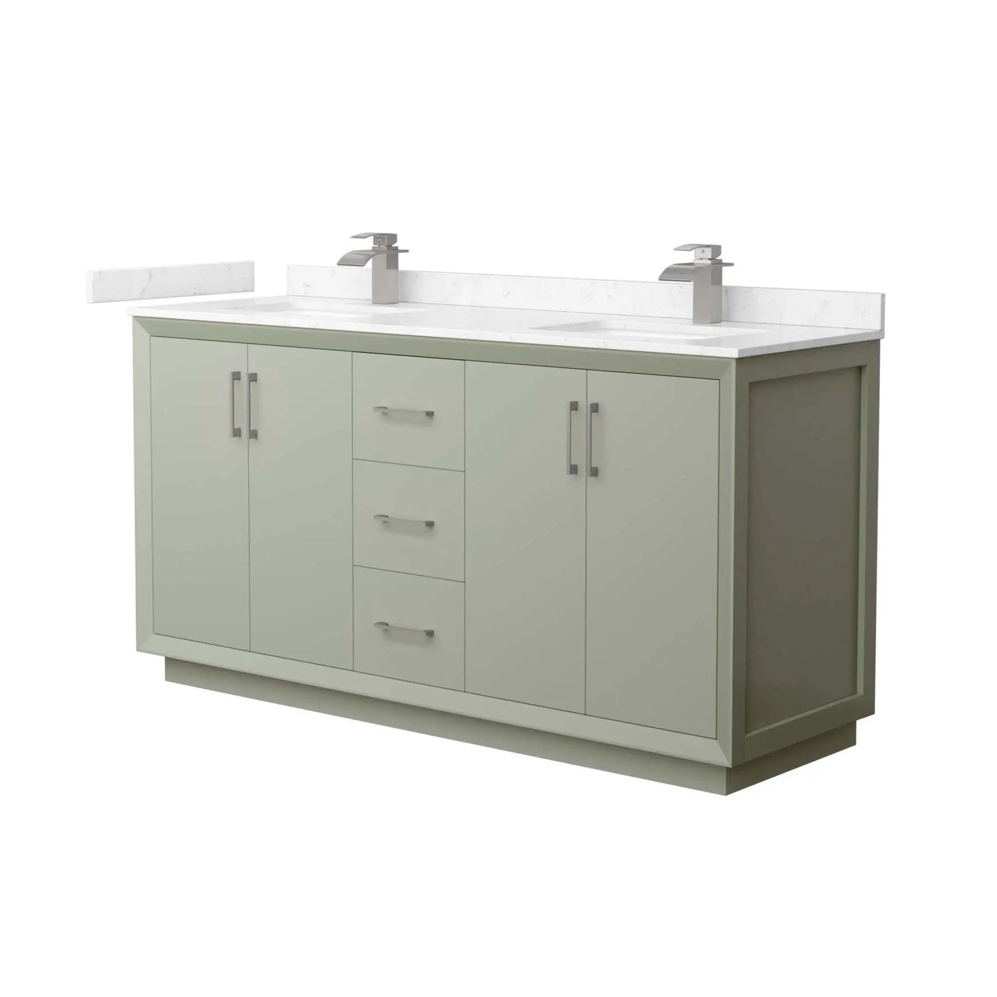 66" Strada Double Bathroom Vanity in Light Green with Brushed Nickel Trim by Wyndham