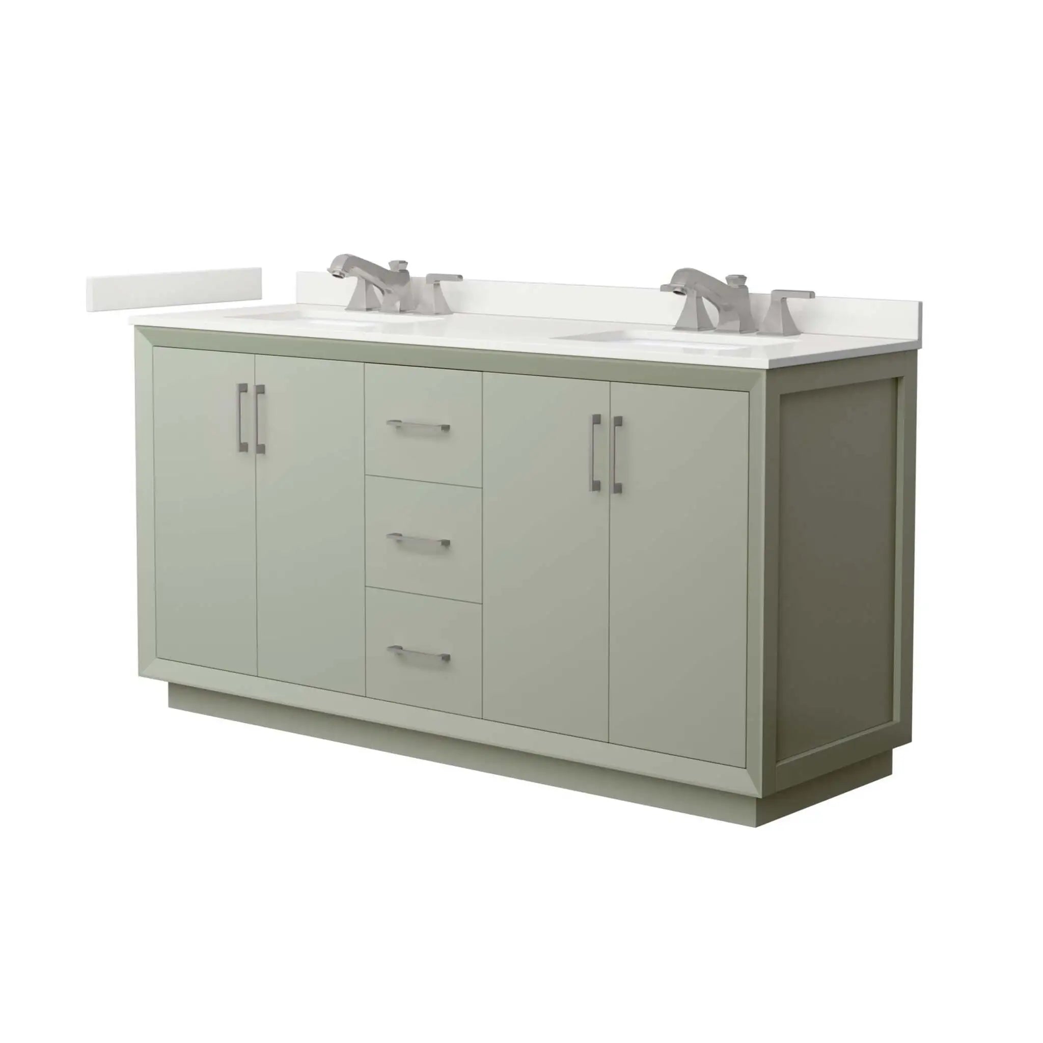 66" Strada Double Bathroom Vanity in Light Green with Brushed Nickel Trim by Wyndham