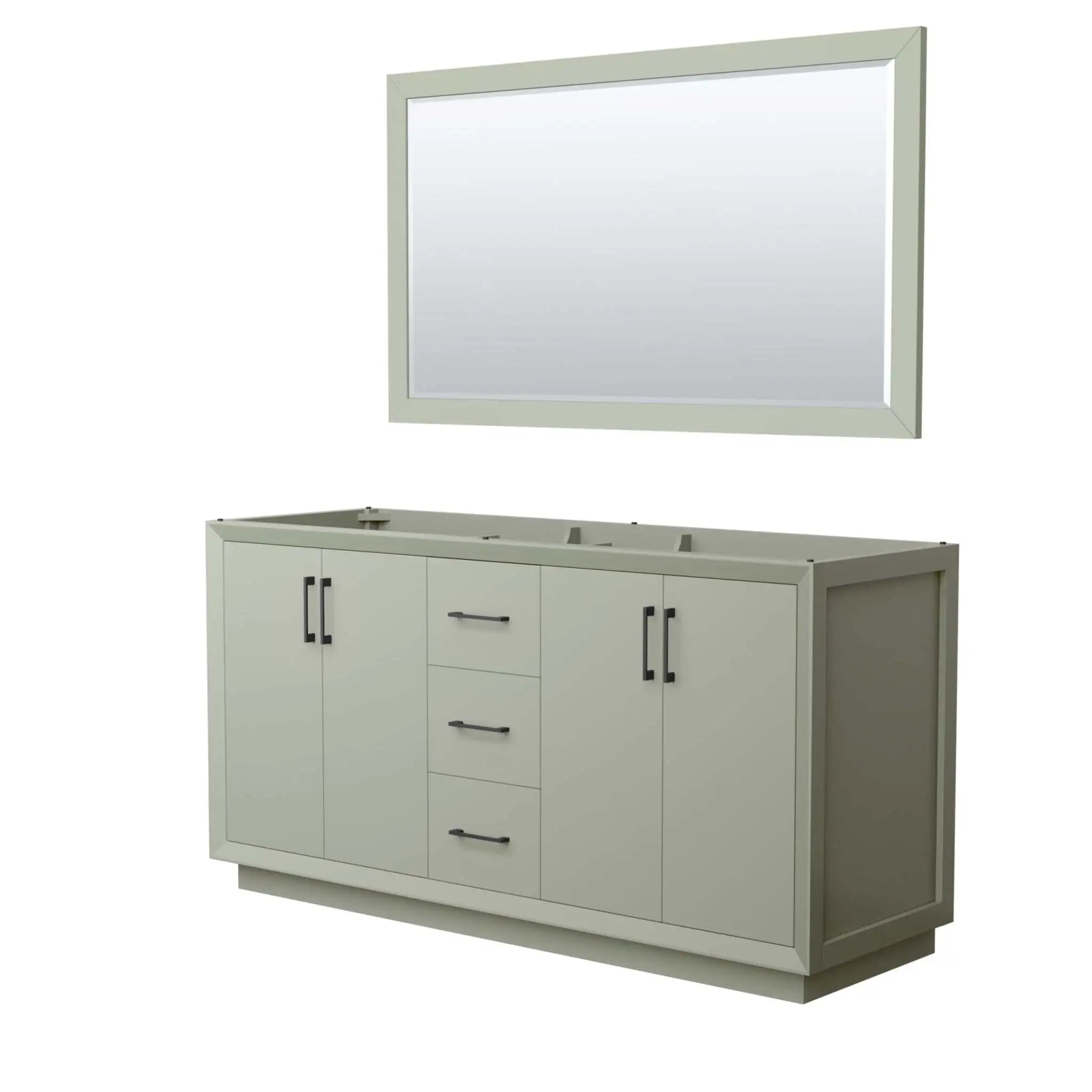 66" Strada Double Bathroom Vanity in Light Green with Matte Black Trim & 58" Mirror by Wyndham