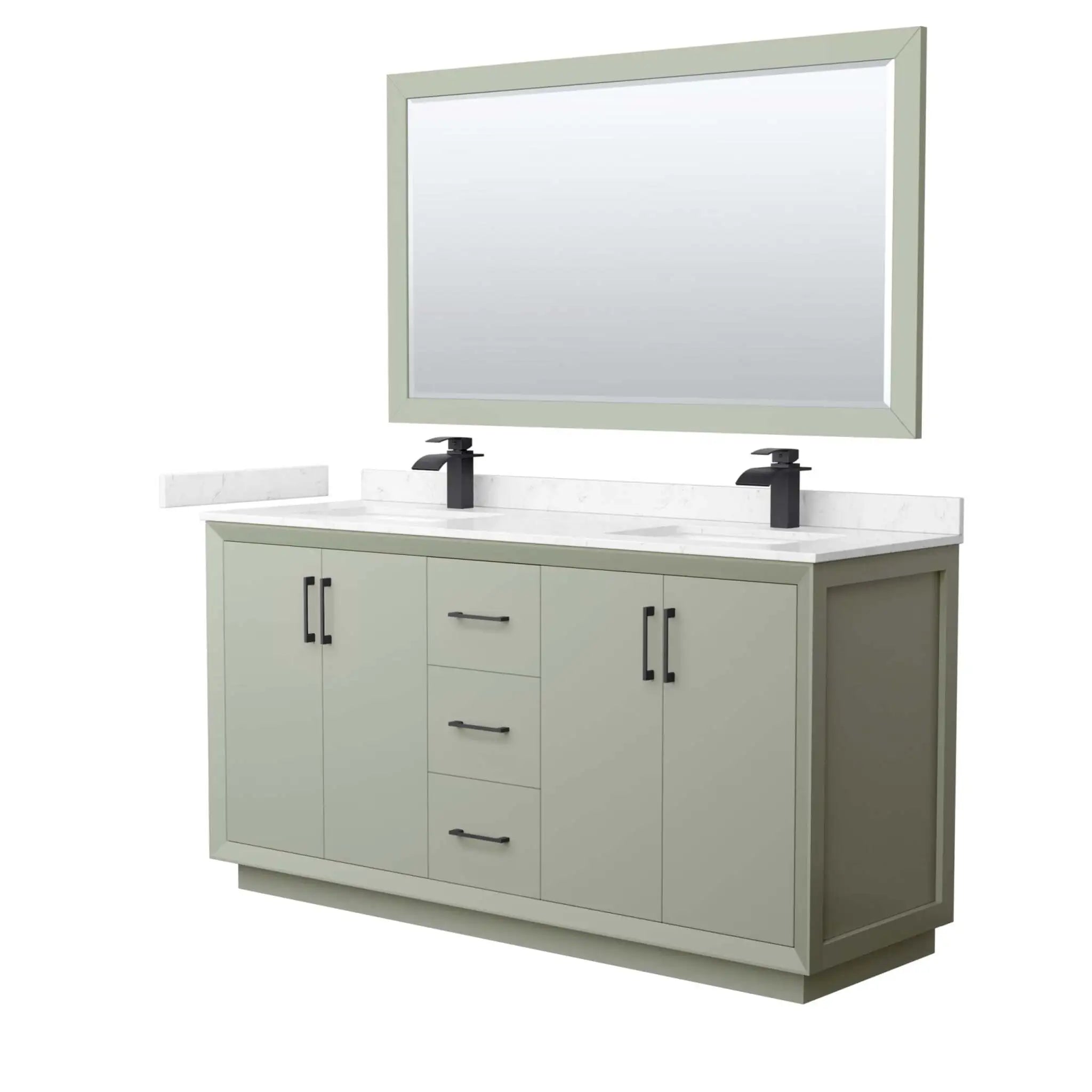 66" Strada Double Bathroom Vanity in Light Green with Matte Black Trim & 58" Mirror by Wyndham