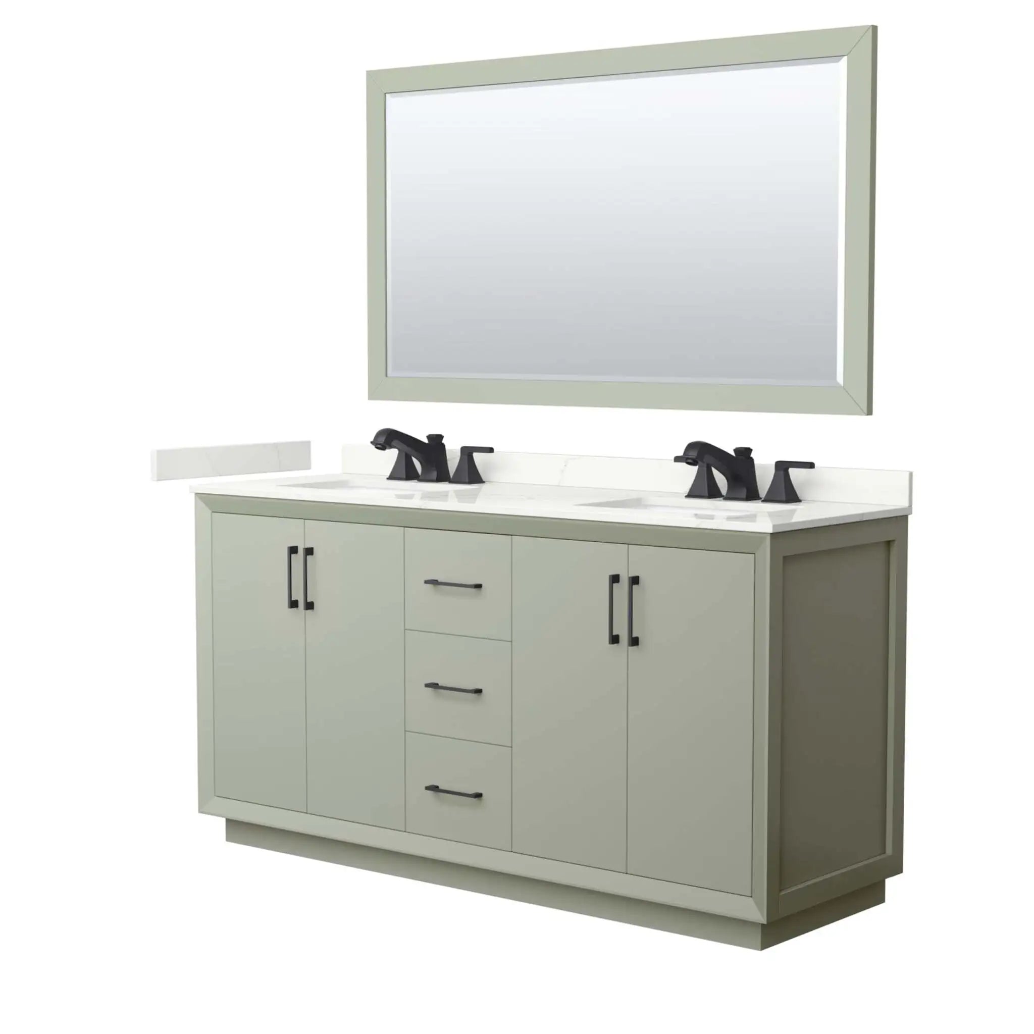 66" Strada Double Bathroom Vanity in Light Green with Matte Black Trim & 58" Mirror by Wyndham