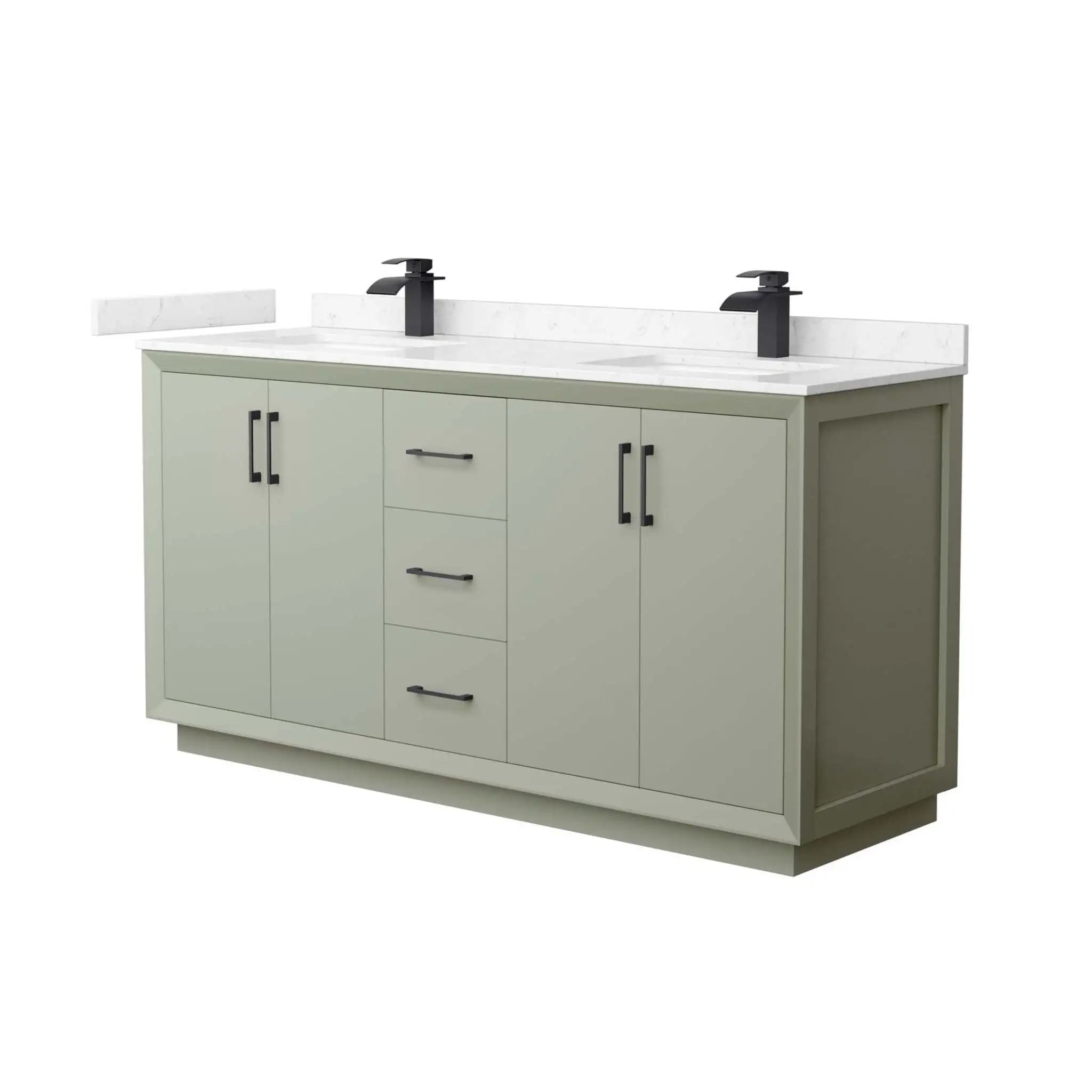 66" Strada Double Bathroom Vanity in Light Green with Matte Black Trim by Wyndham