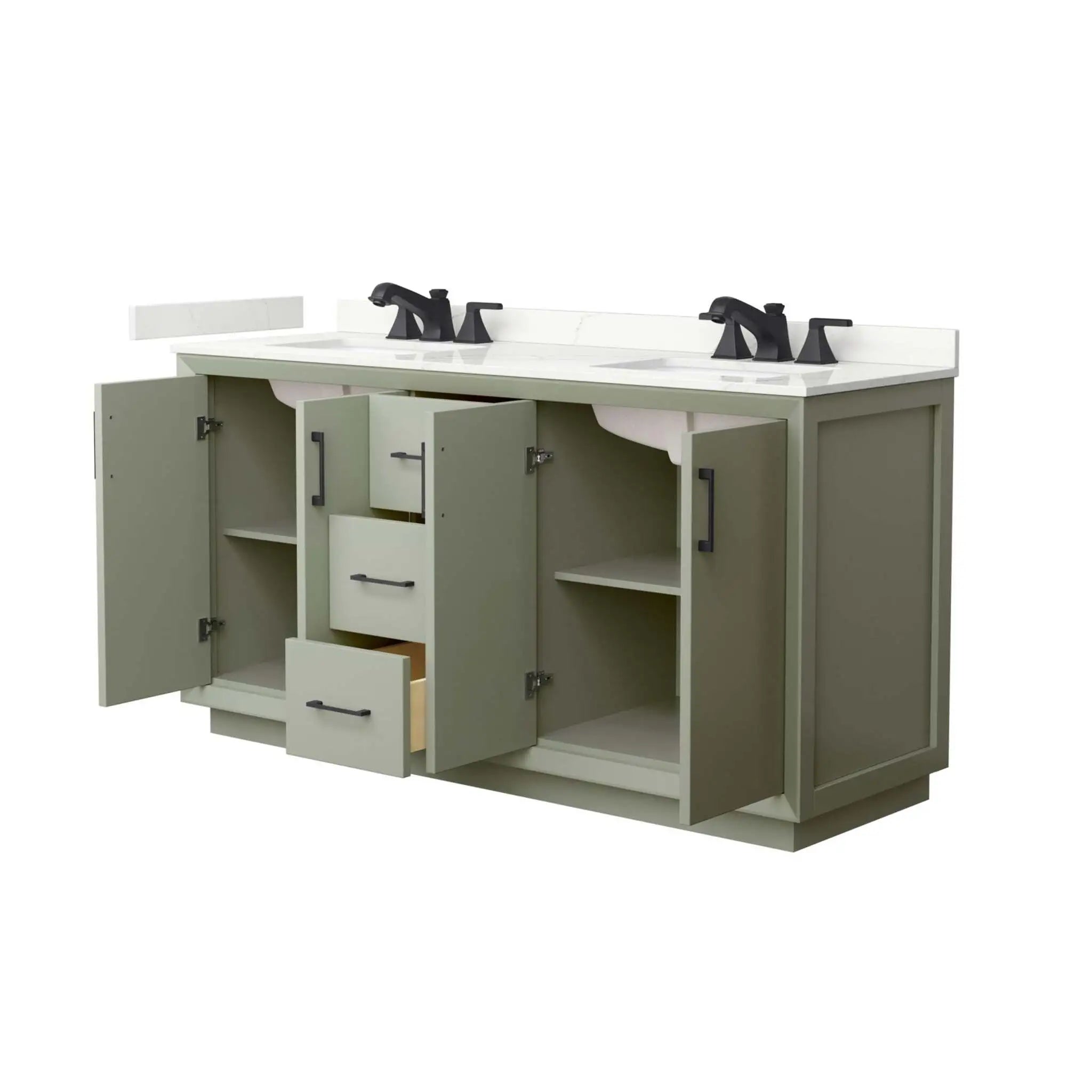 66" Strada Double Bathroom Vanity in Light Green with Matte Black Trim by Wyndham