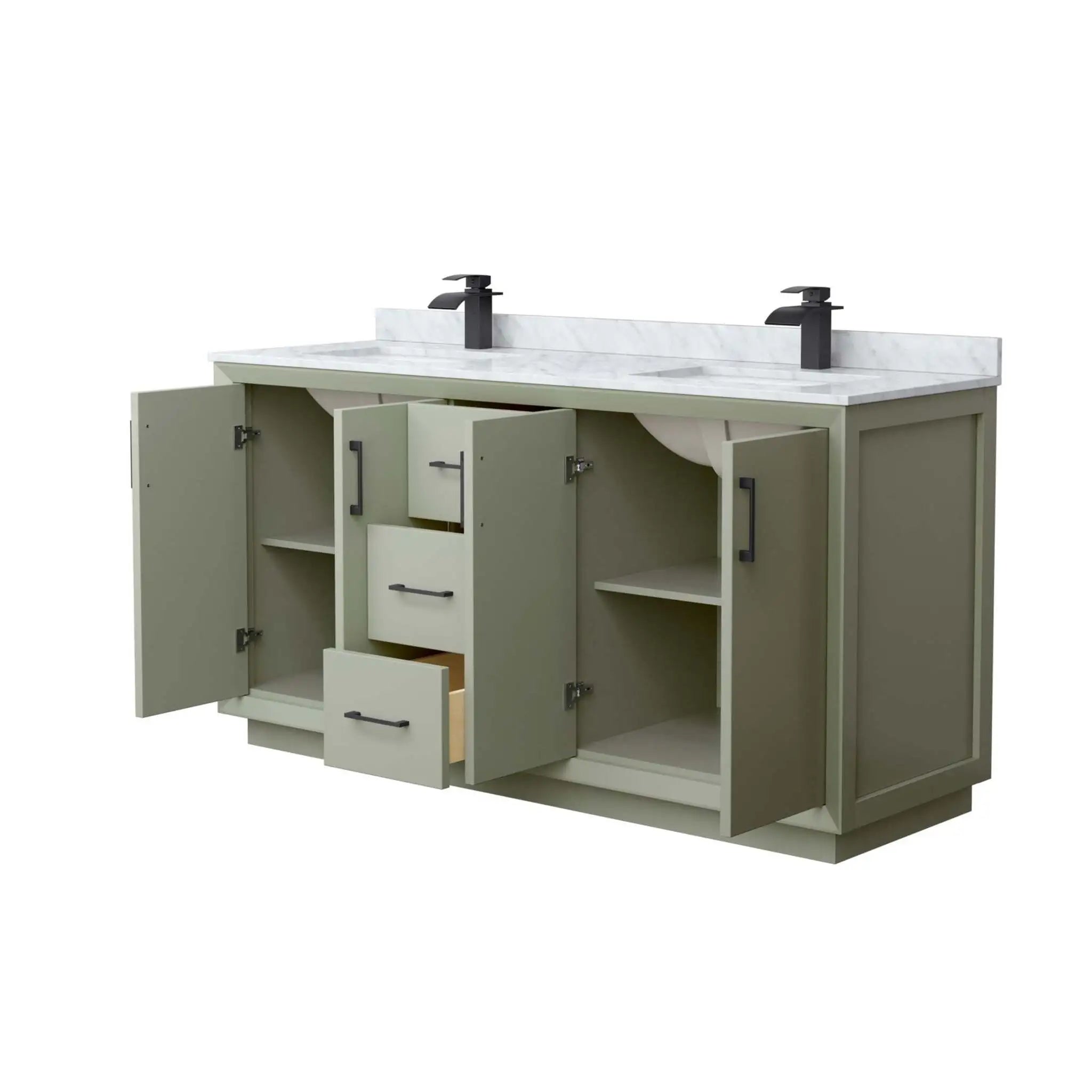 66" Strada Double Bathroom Vanity in Light Green with Matte Black Trim by Wyndham