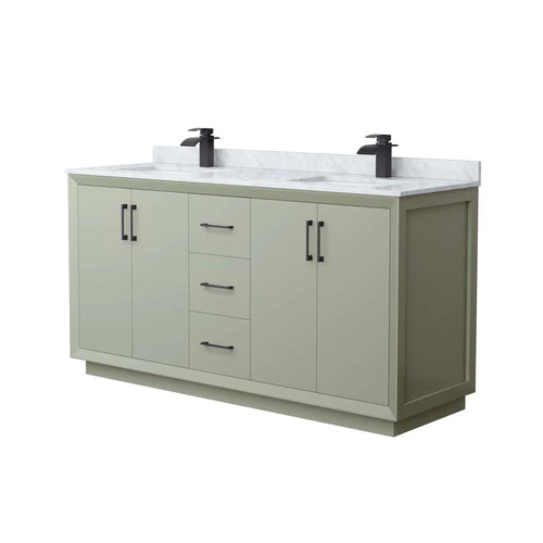 66" Strada Double Bathroom Vanity in Light Green with Matte Black Trim by Wyndham