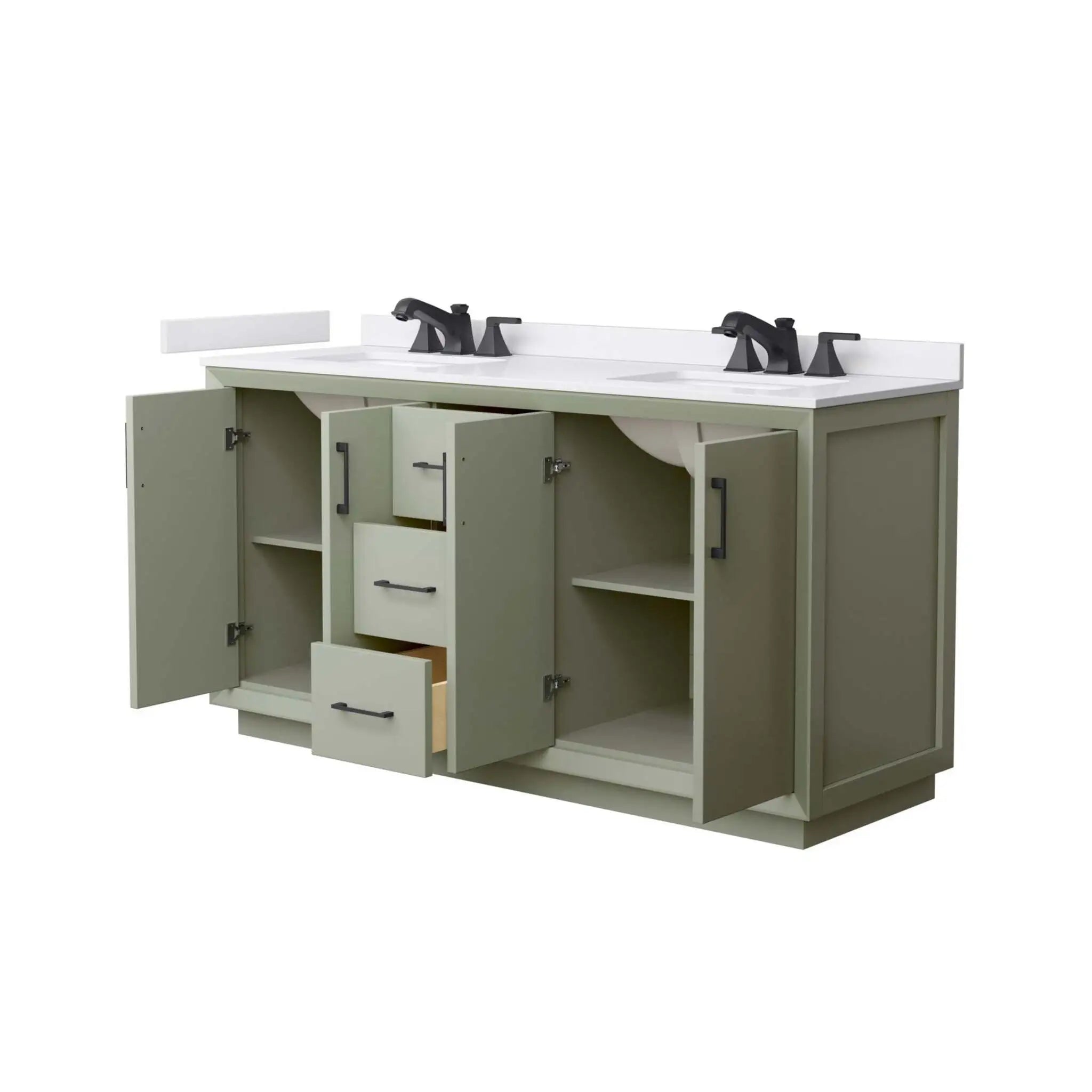 66" Strada Double Bathroom Vanity in Light Green with Matte Black Trim by Wyndham