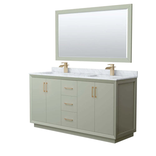 66" Strada Double Bathroom Vanity in Light Green with Satin Bronze Trim & 58" Mirror by Wyndham