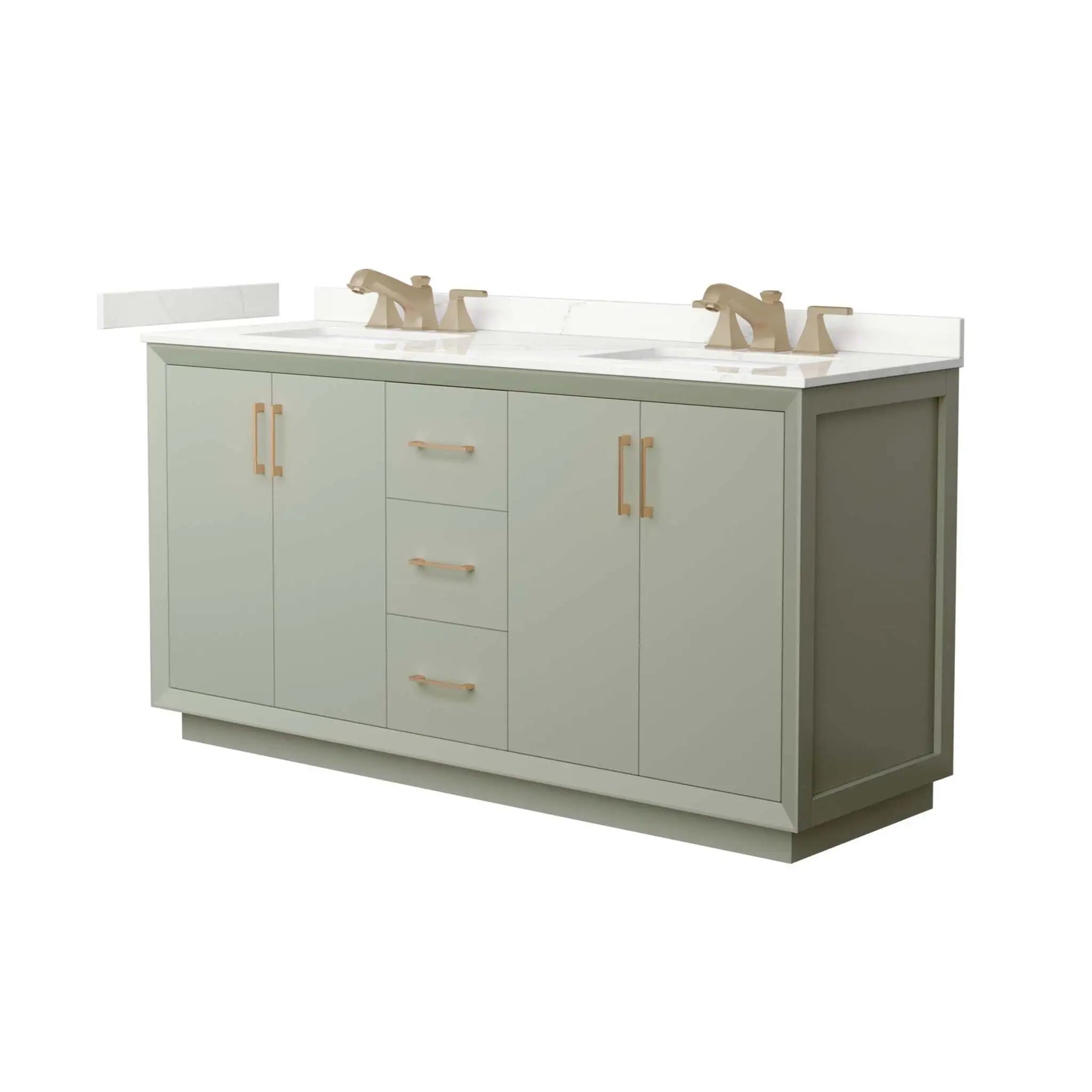66" Strada Double Bathroom Vanity in Light Green with Satin Bronze Trim by Wyndham