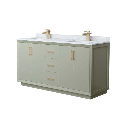 66" Strada Double Bathroom Vanity in Light Green with Satin Bronze Trim by Wyndham