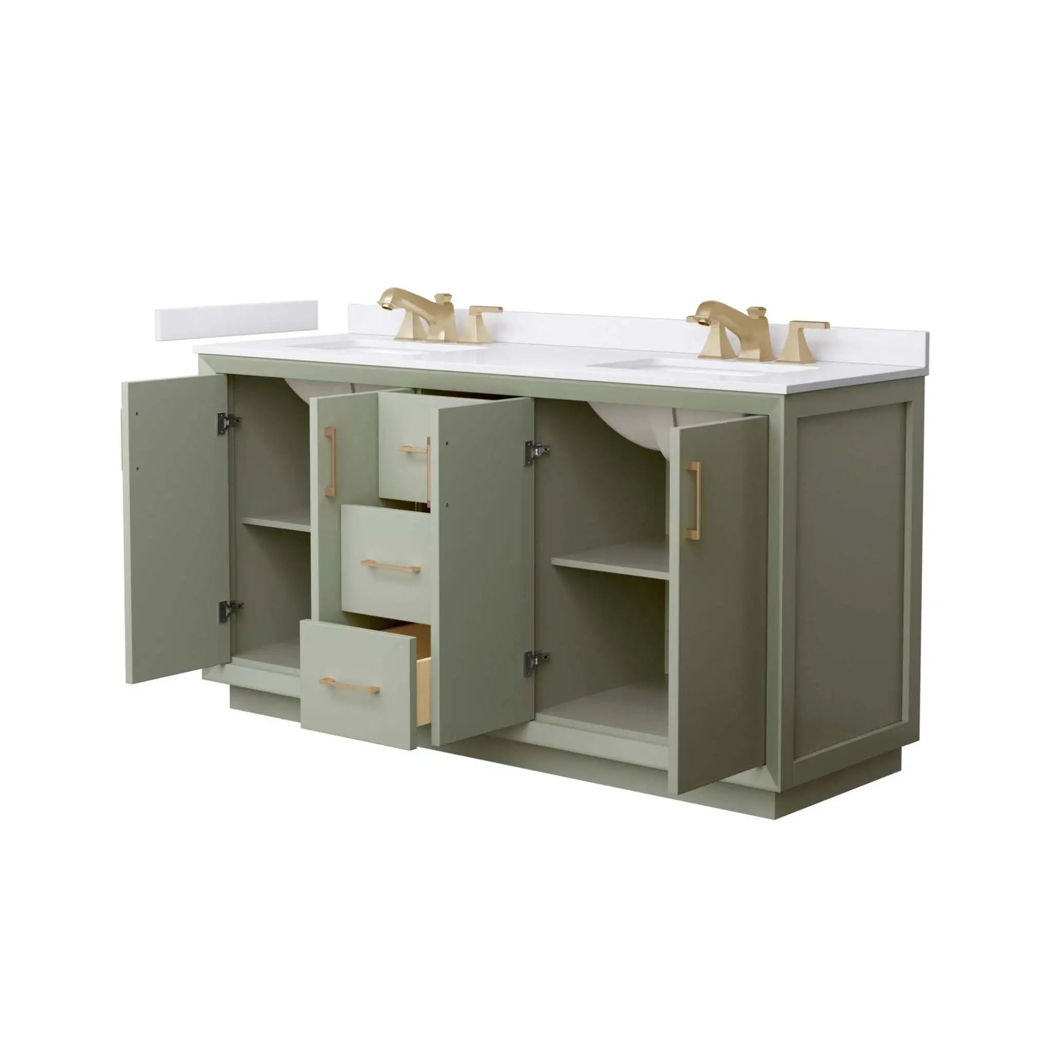 66" Strada Double Bathroom Vanity in Light Green with Satin Bronze Trim by Wyndham