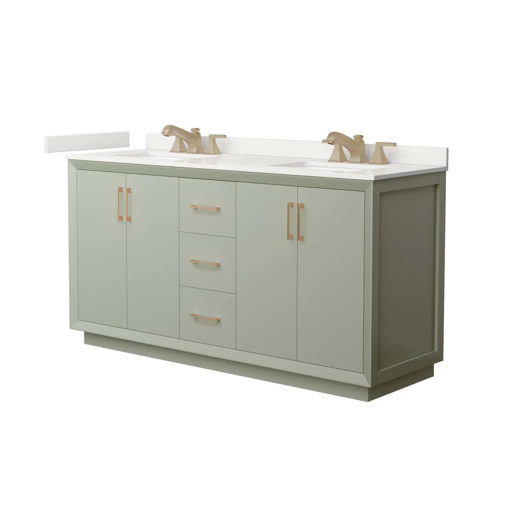 66" Strada Double Bathroom Vanity in Light Green with Satin Bronze Trim by Wyndham