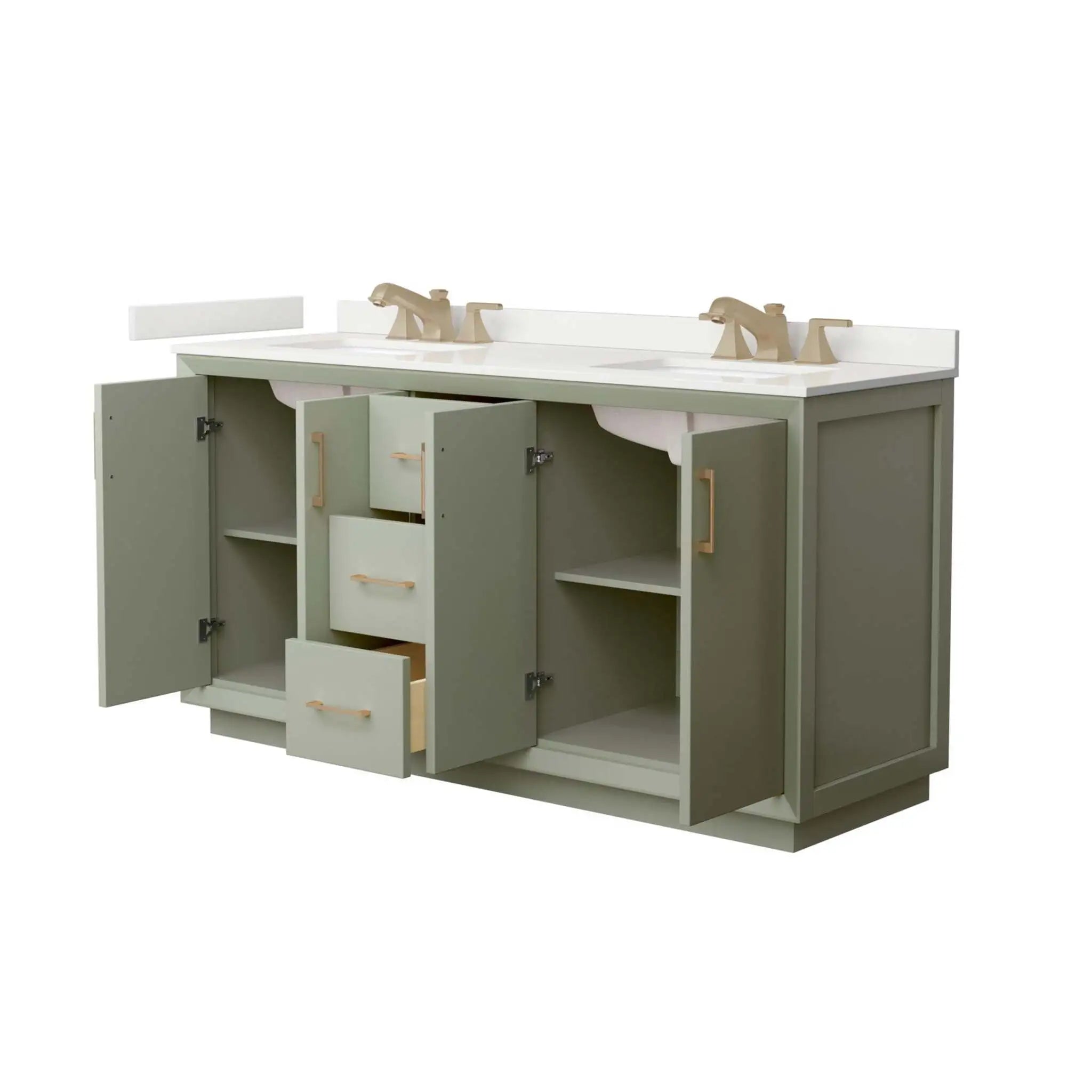 66" Strada Double Bathroom Vanity in Light Green with Satin Bronze Trim by Wyndham