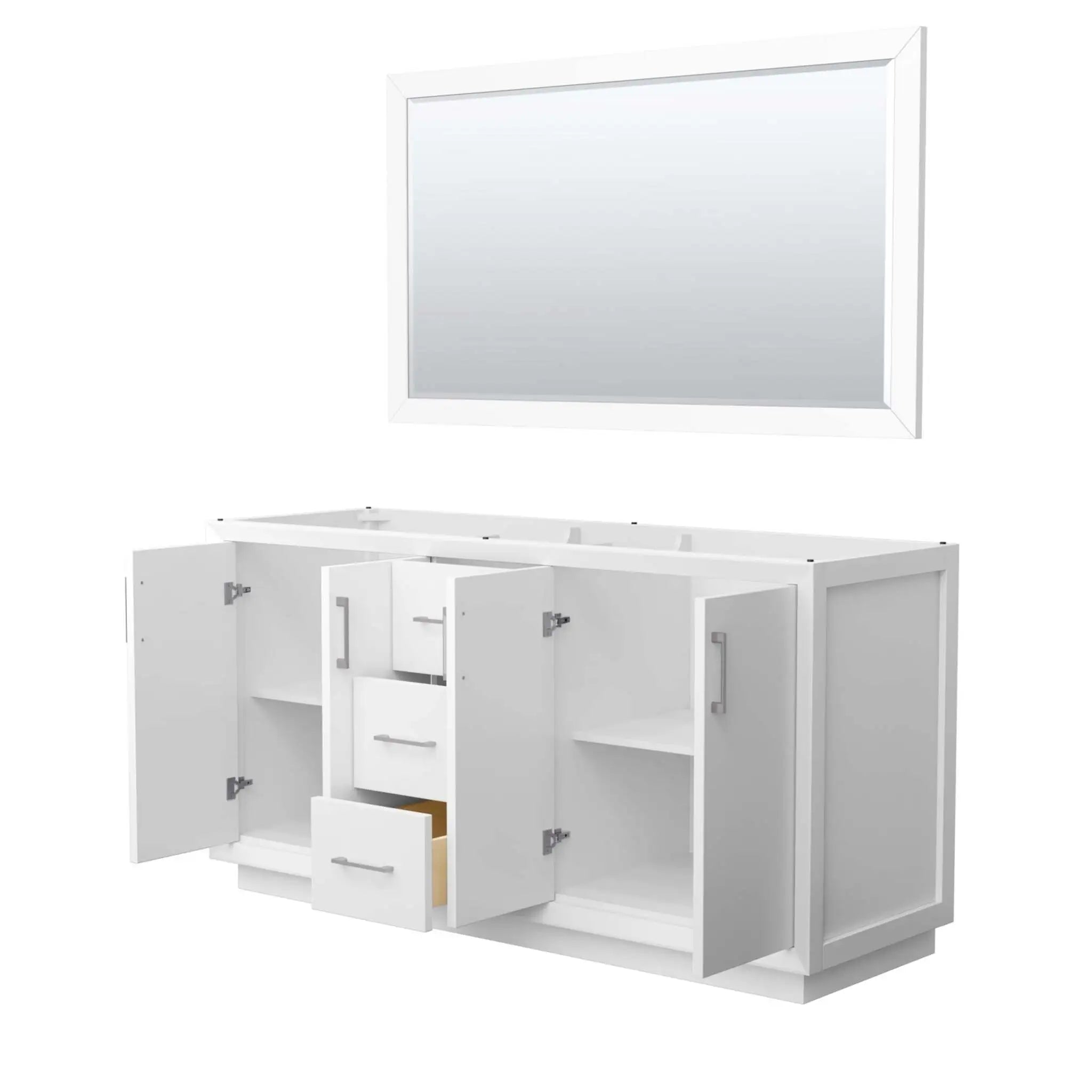 66" Strada Double Bathroom Vanity in White with Brushed Nickel Trim & 58" Mirror by Wyndham