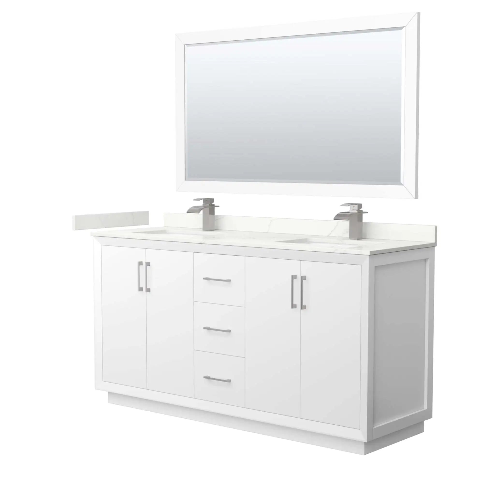 66" Strada Double Bathroom Vanity in White with Brushed Nickel Trim & 58" Mirror by Wyndham