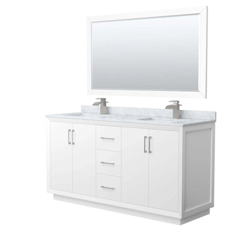 66" Strada Double Bathroom Vanity in White with Brushed Nickel Trim & 58" Mirror by Wyndham