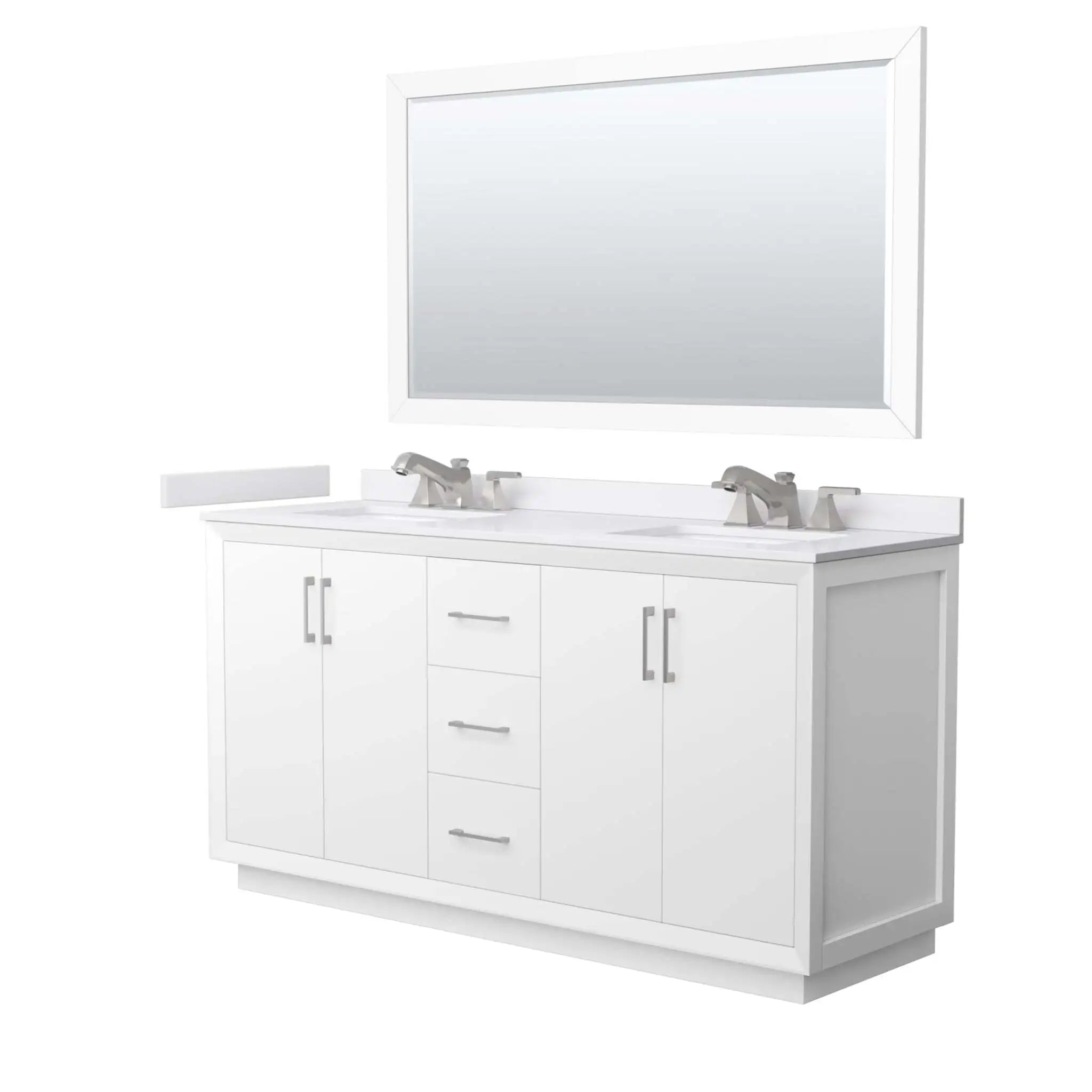 66" Strada Double Bathroom Vanity in White with Brushed Nickel Trim & 58" Mirror by Wyndham