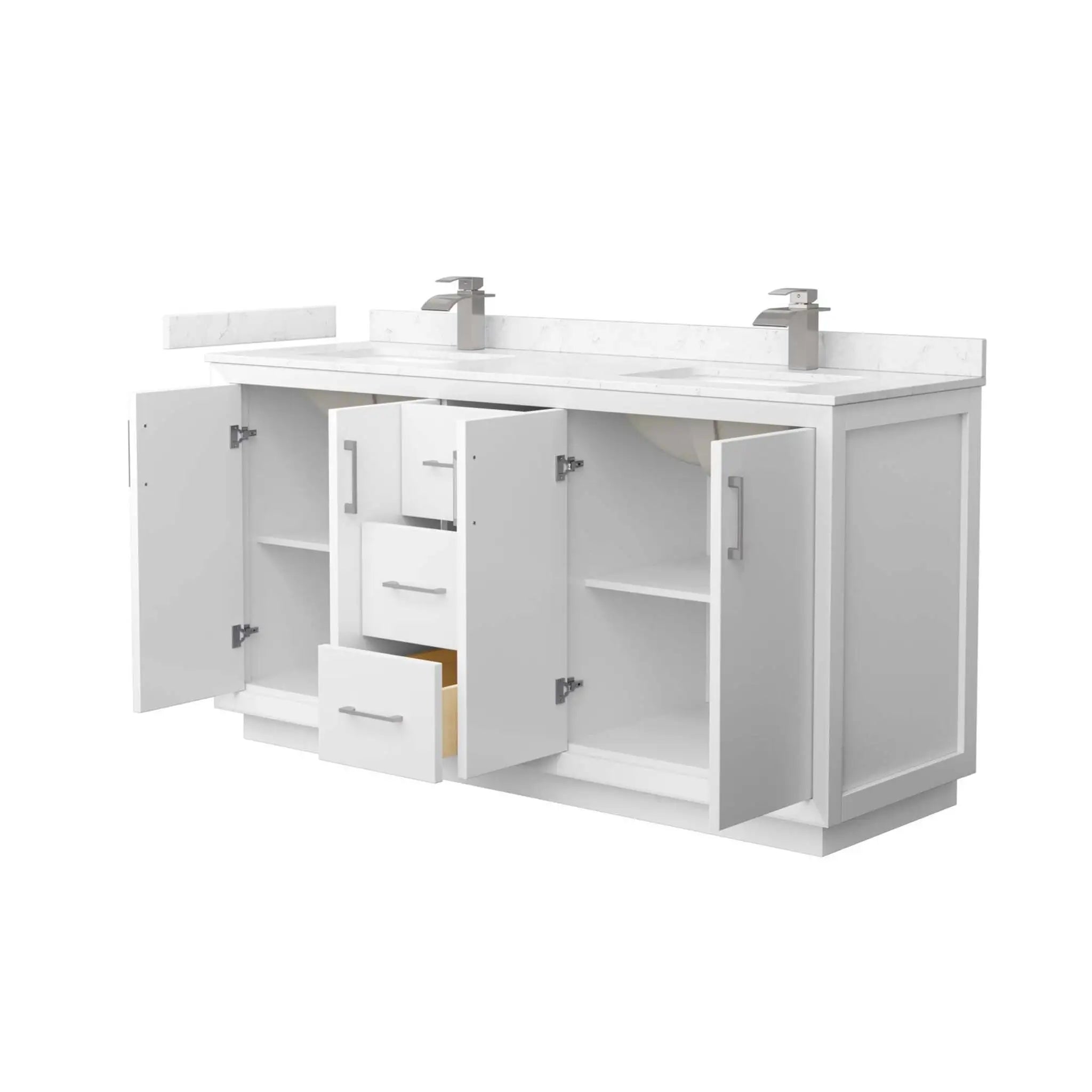 66" Strada Double Bathroom Vanity in White with Brushed Nickel Trim by Wyndham