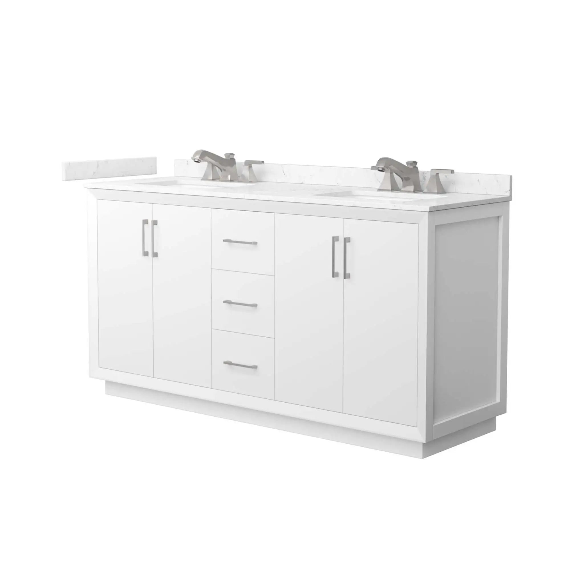 66" Strada Double Bathroom Vanity in White with Brushed Nickel Trim by Wyndham