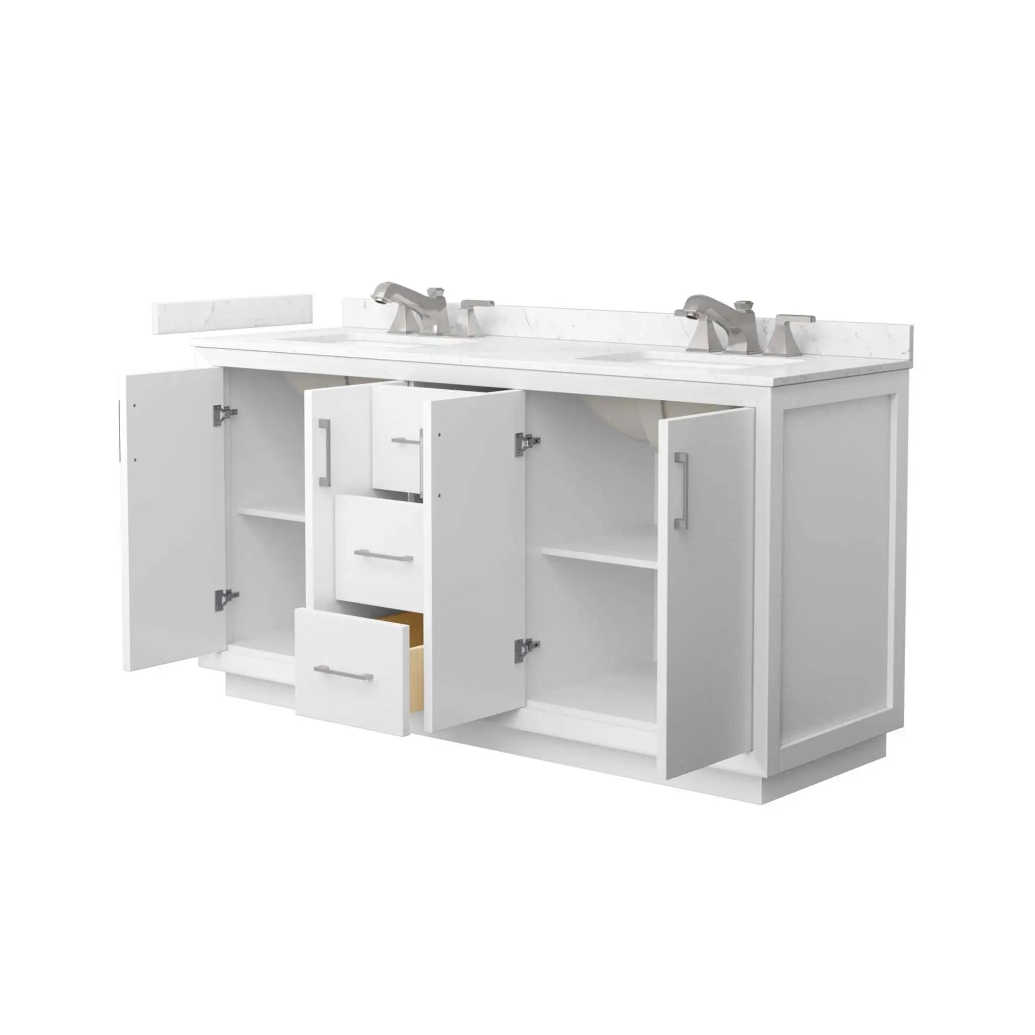 66" Strada Double Bathroom Vanity in White with Brushed Nickel Trim by Wyndham