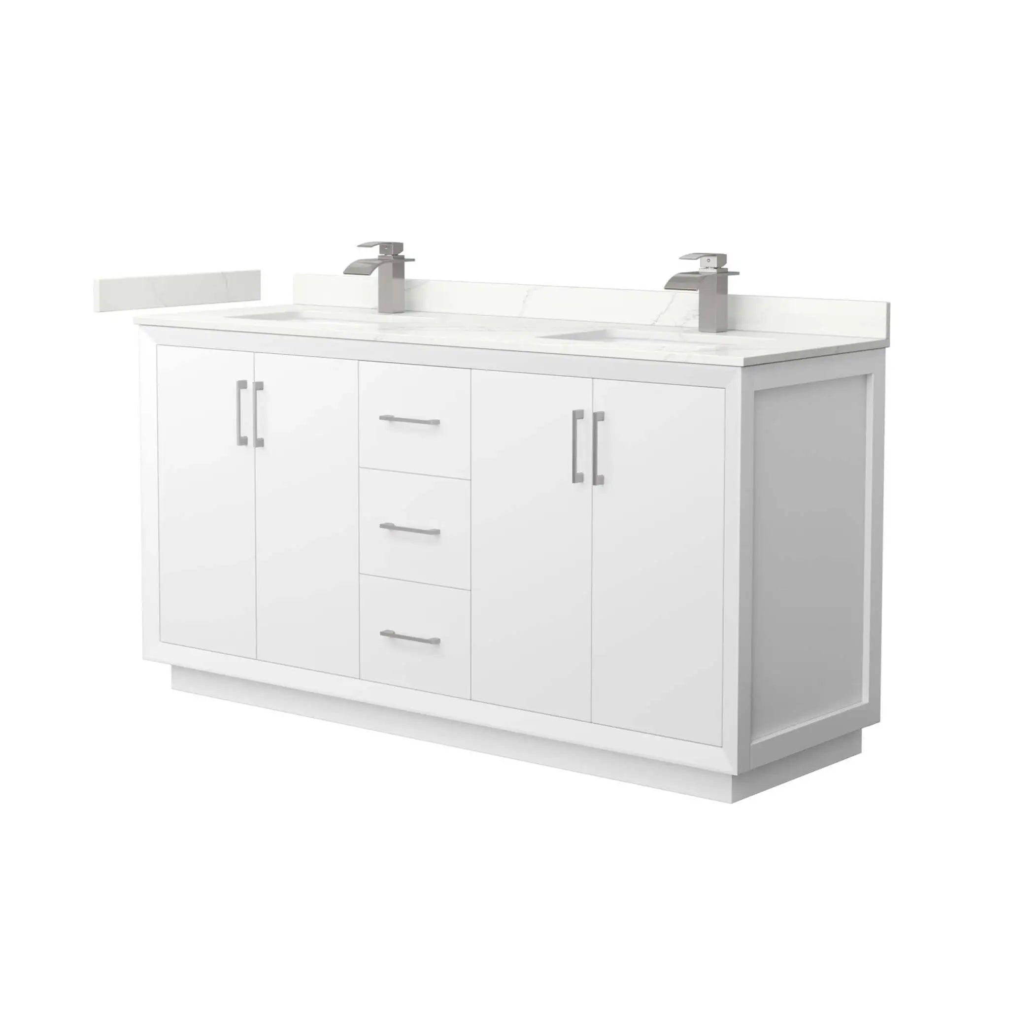 66" Strada Double Bathroom Vanity in White with Brushed Nickel Trim by Wyndham