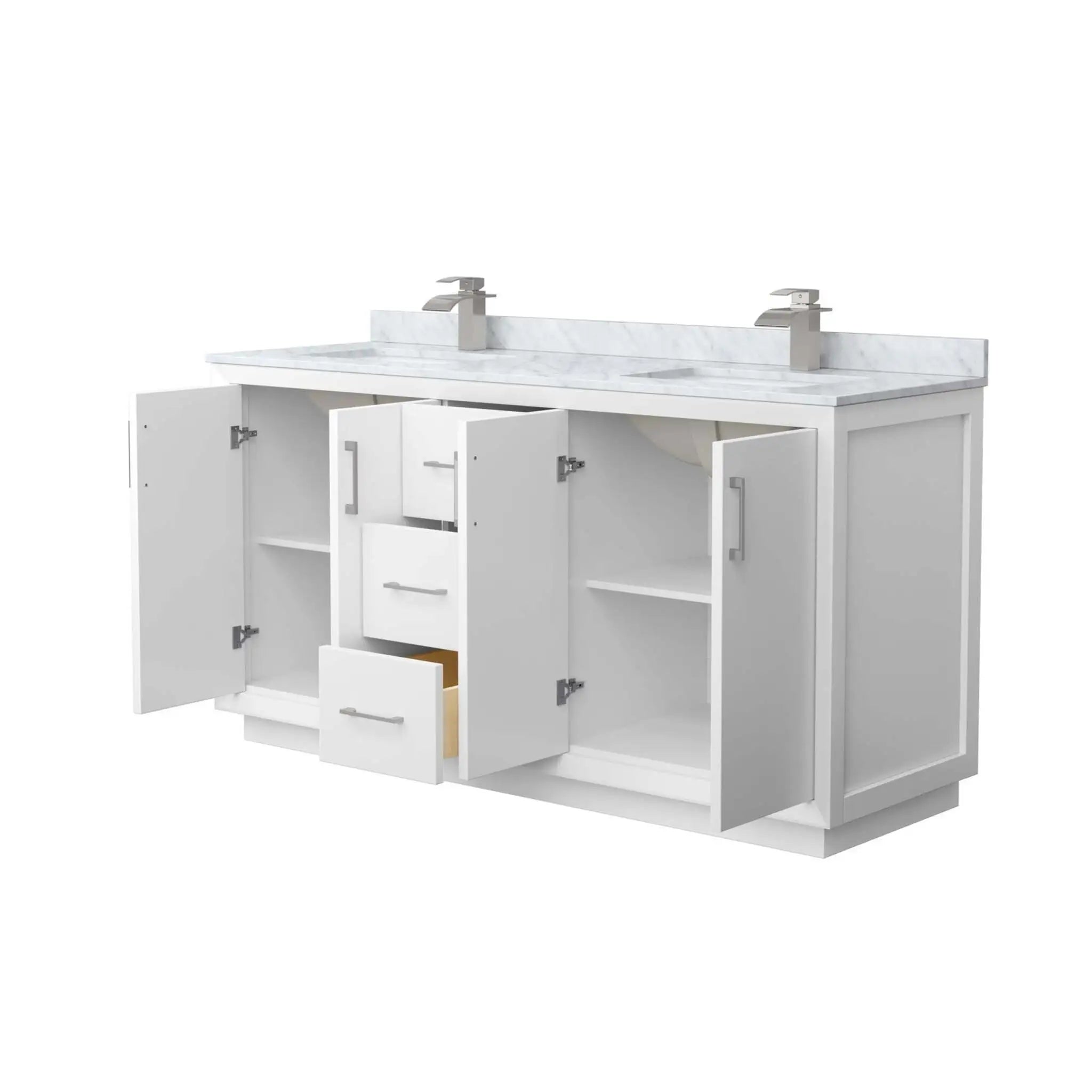 66" Strada Double Bathroom Vanity in White with Brushed Nickel Trim by Wyndham