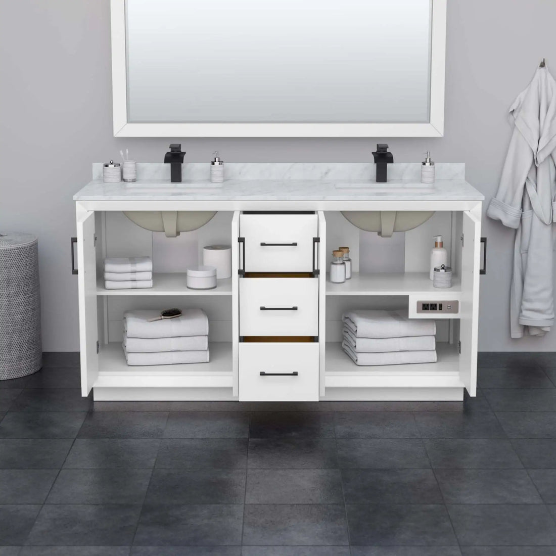 66" Strada Double Bathroom Vanity in White with Brushed Nickel Trim by Wyndham