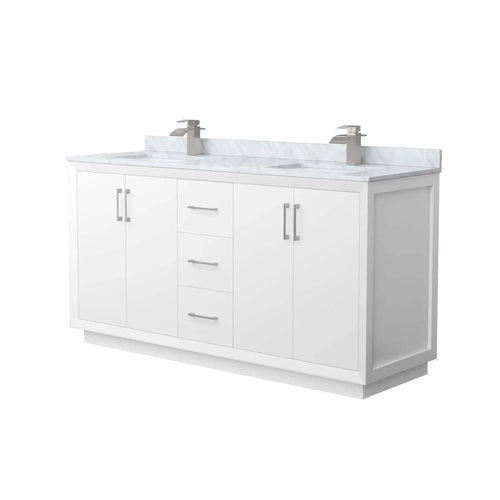66" Strada Double Bathroom Vanity in White with Brushed Nickel Trim by Wyndham