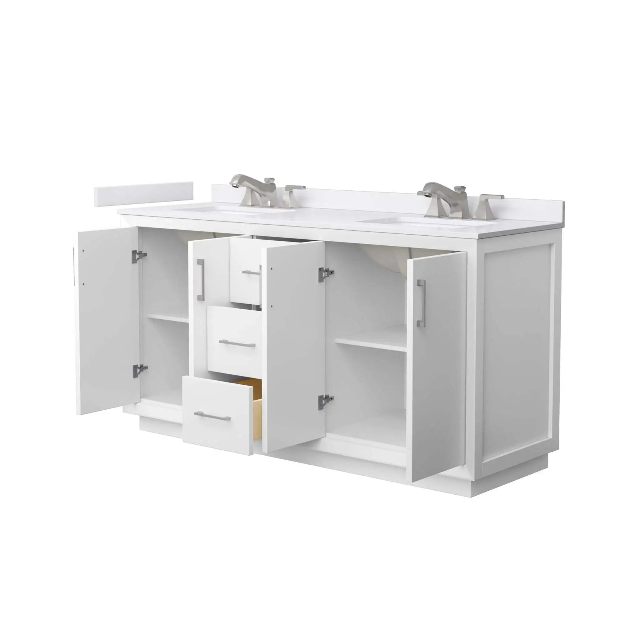 66" Strada Double Bathroom Vanity in White with Brushed Nickel Trim by Wyndham