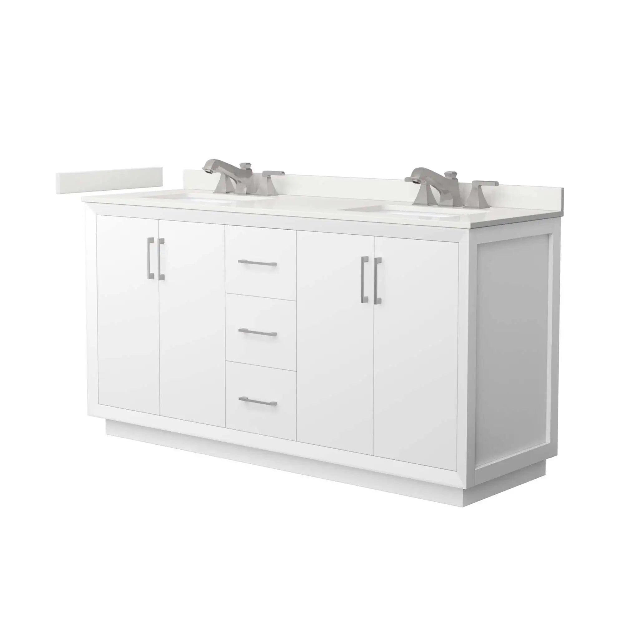 66" Strada Double Bathroom Vanity in White with Brushed Nickel Trim by Wyndham