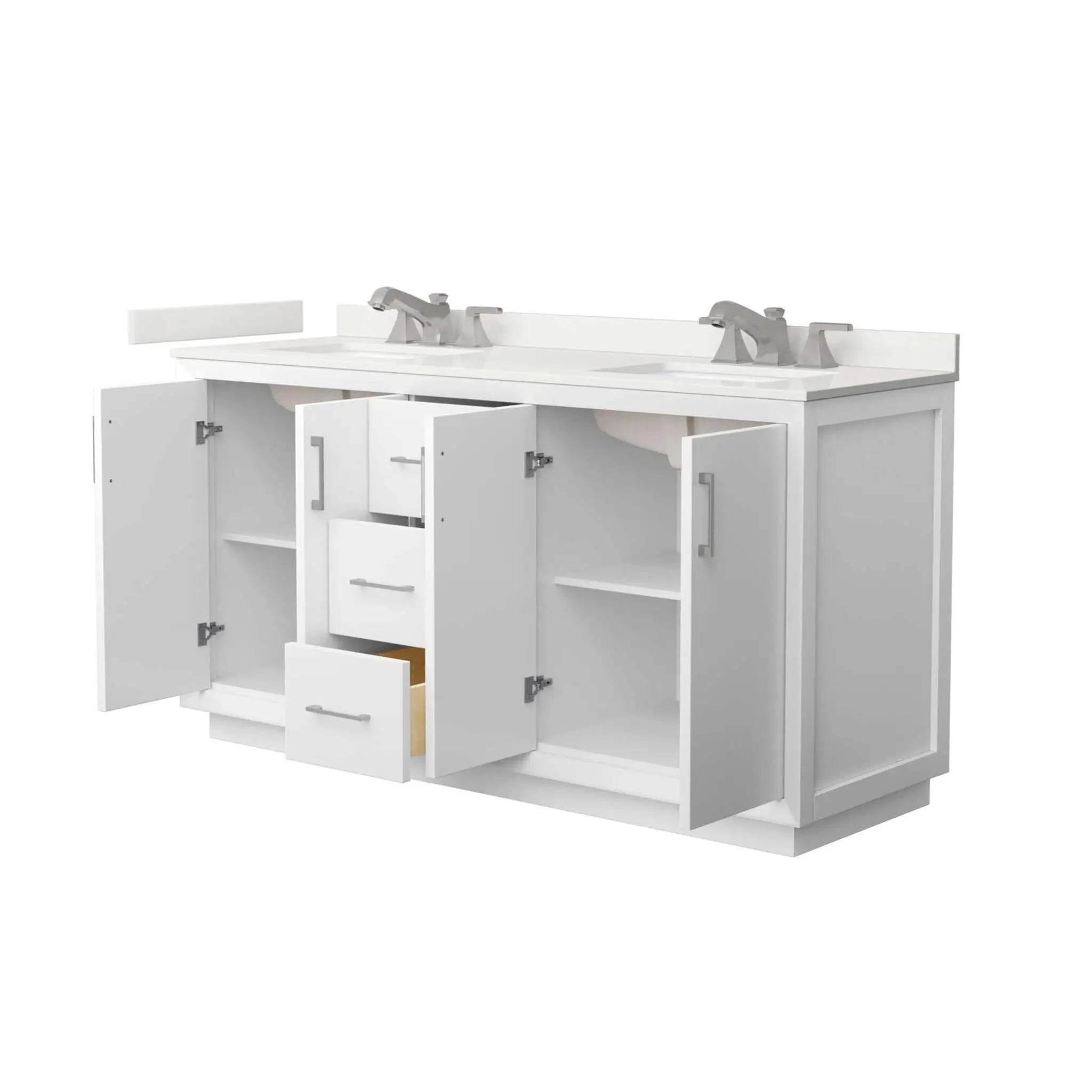 66" Strada Double Bathroom Vanity in White with Brushed Nickel Trim by Wyndham