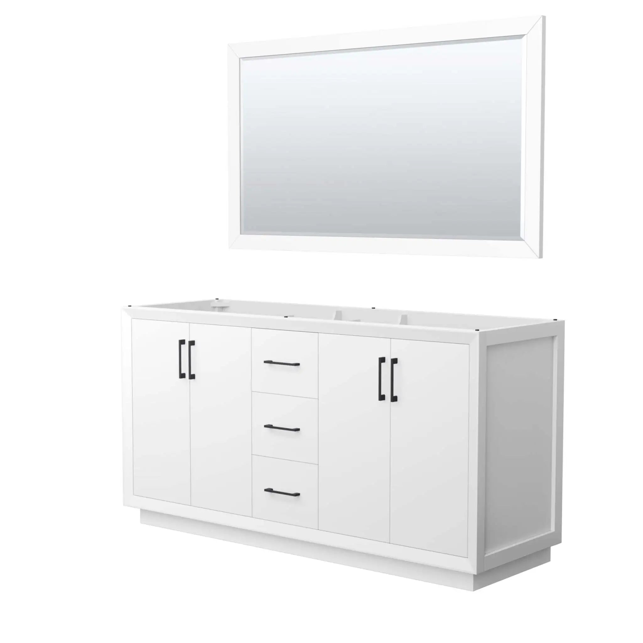 66" Strada Double Bathroom Vanity in White with Matte Black Trim & 58" Mirror by Wyndham