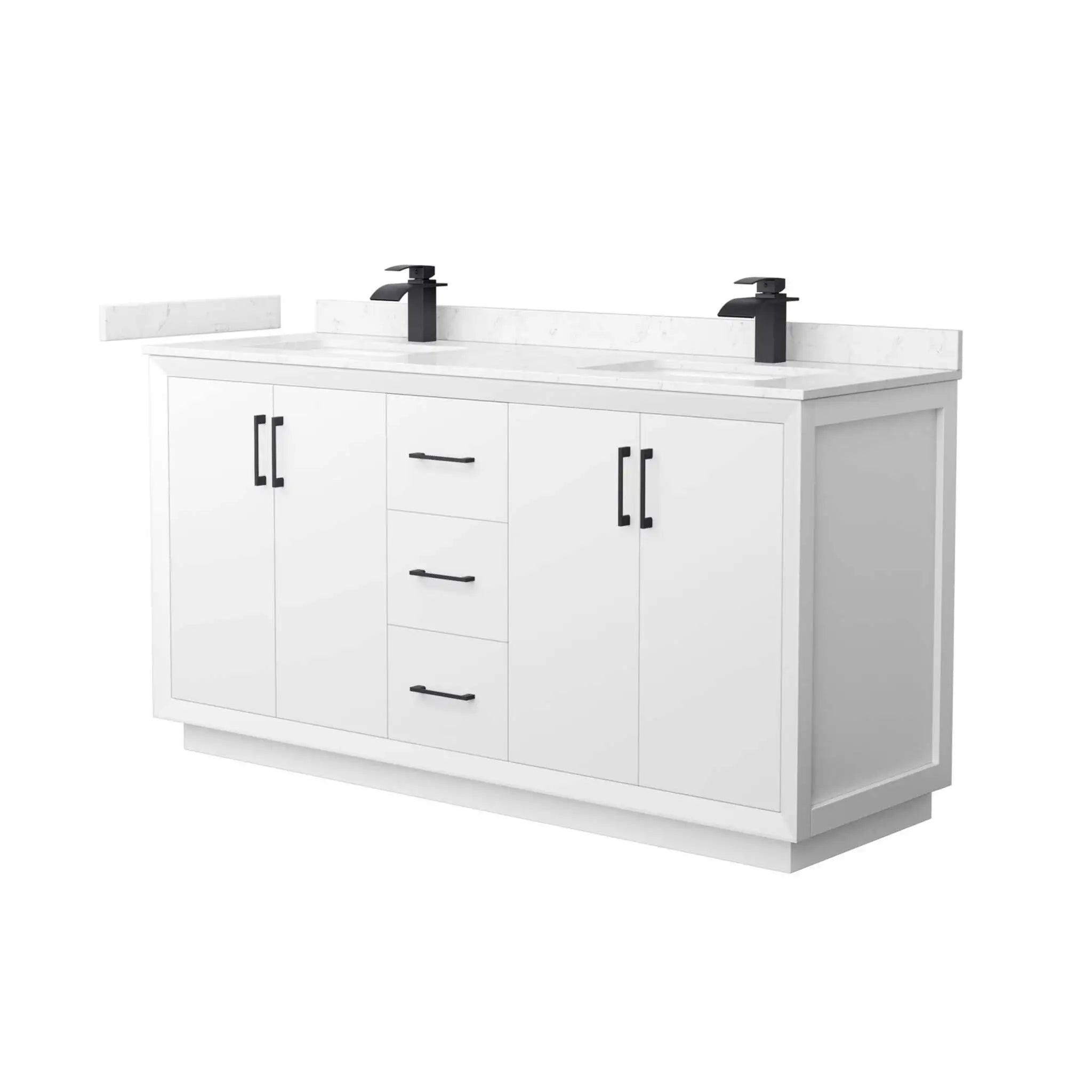 66" Strada Double Bathroom Vanity in White with Matte Black Trim by Wyndham