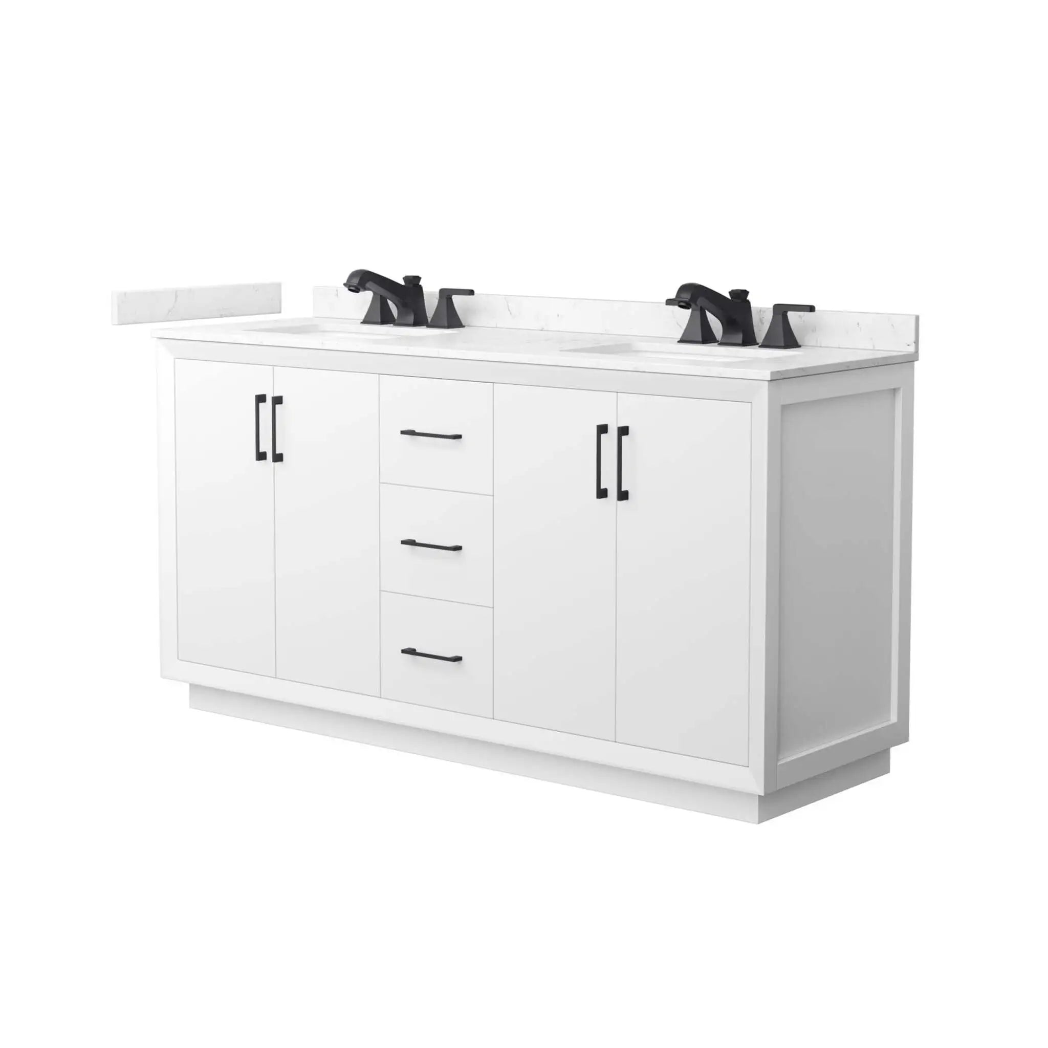 66" Strada Double Bathroom Vanity in White with Matte Black Trim by Wyndham