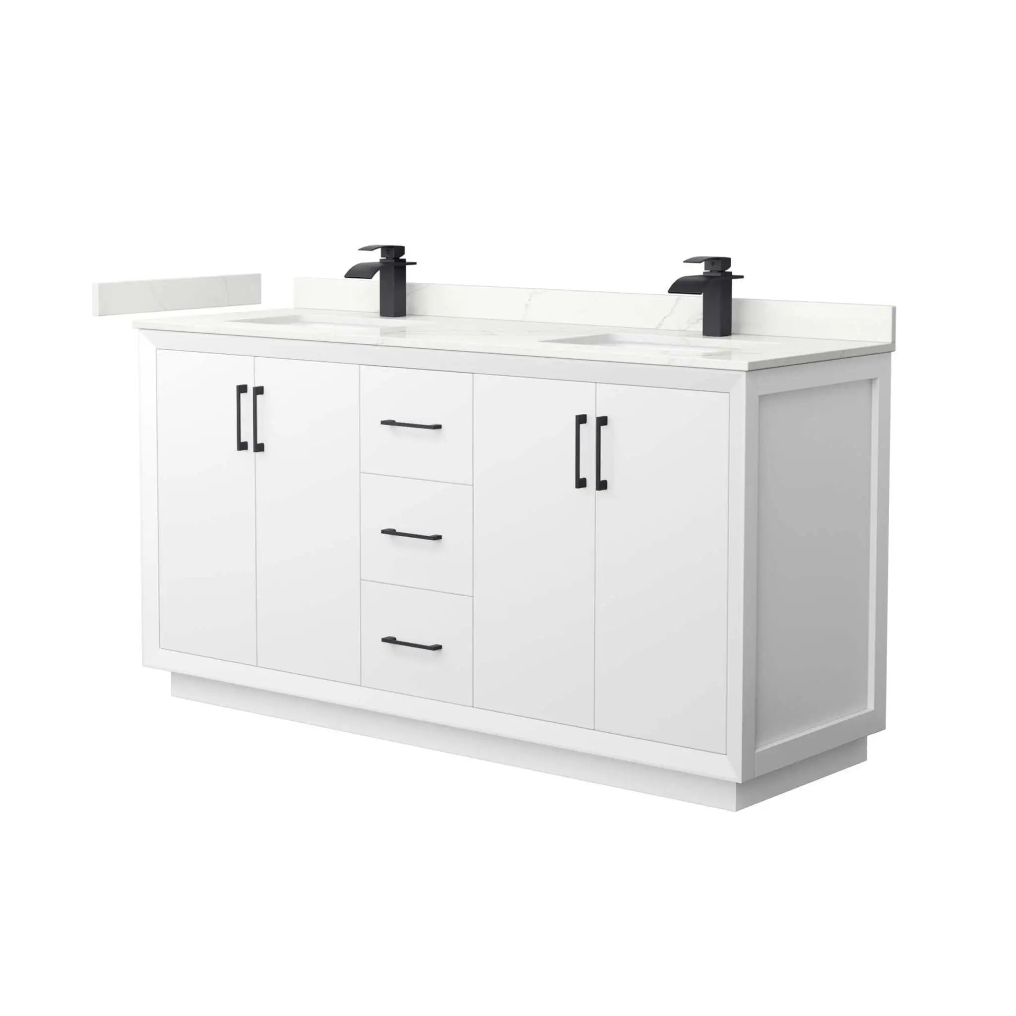 66" Strada Double Bathroom Vanity in White with Matte Black Trim by Wyndham