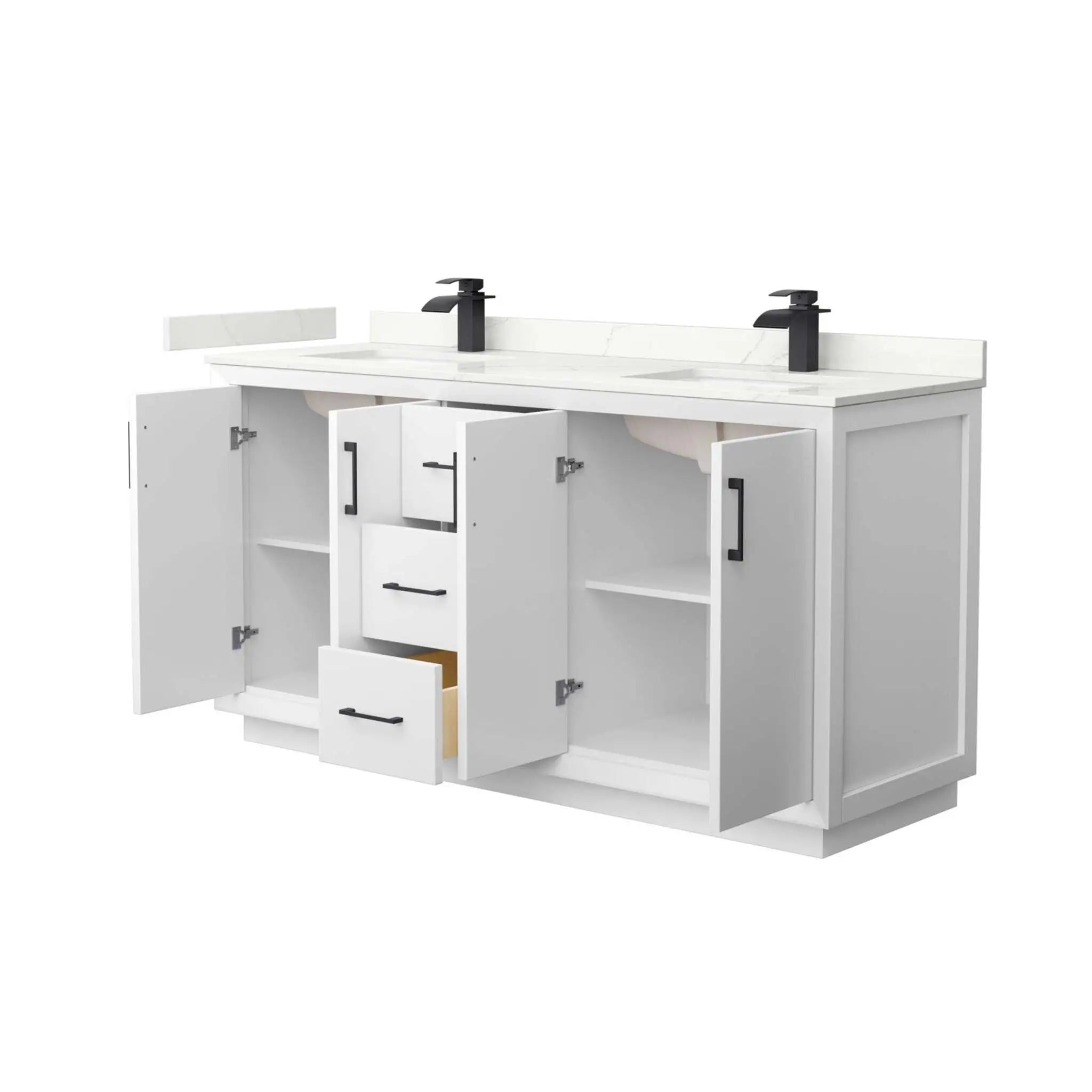 66" Strada Double Bathroom Vanity in White with Matte Black Trim by Wyndham