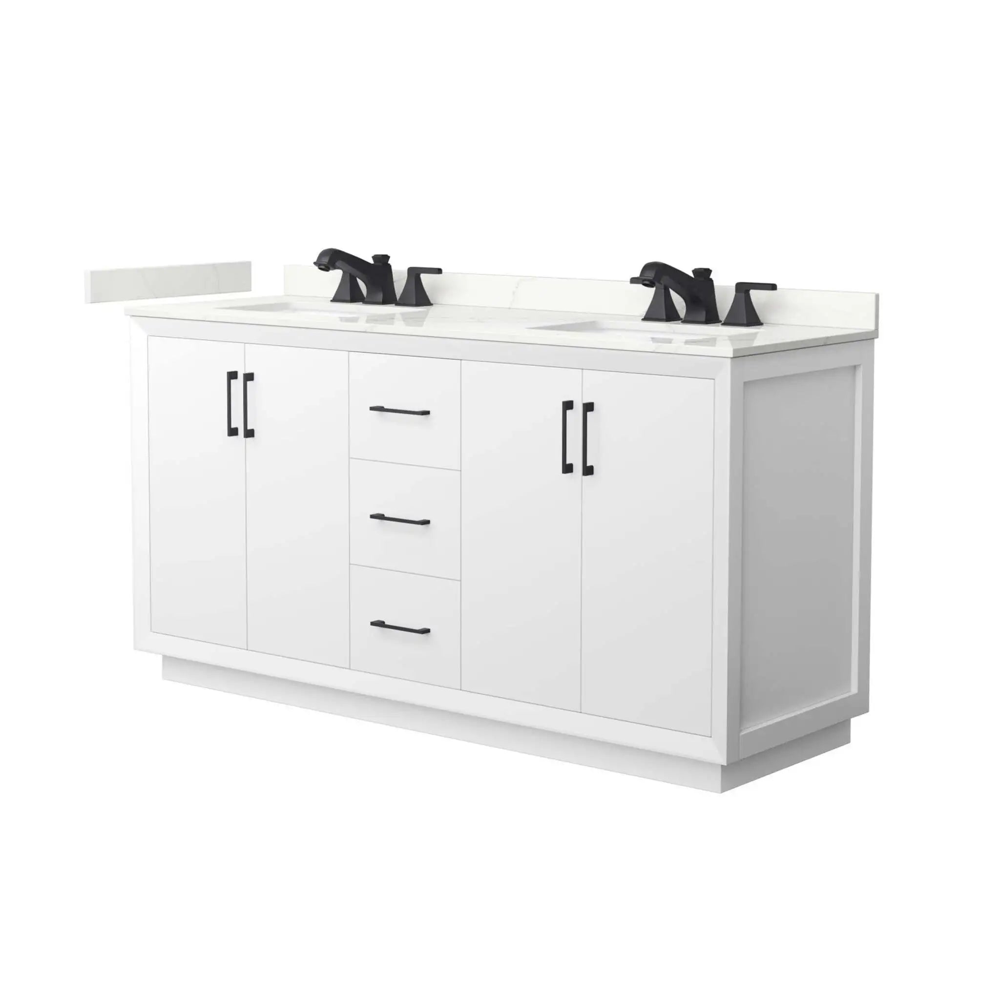 66" Strada Double Bathroom Vanity in White with Matte Black Trim by Wyndham