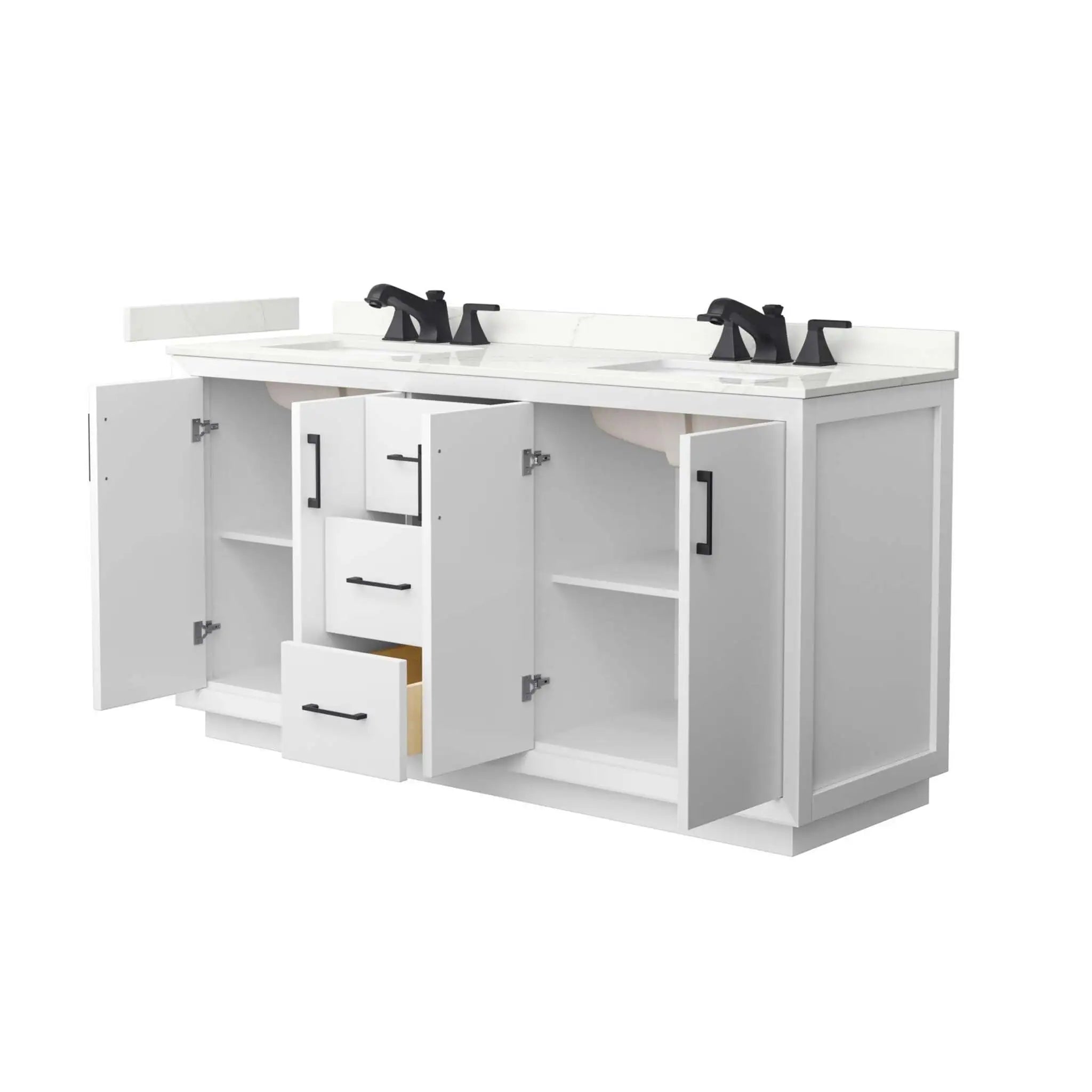 66" Strada Double Bathroom Vanity in White with Matte Black Trim by Wyndham