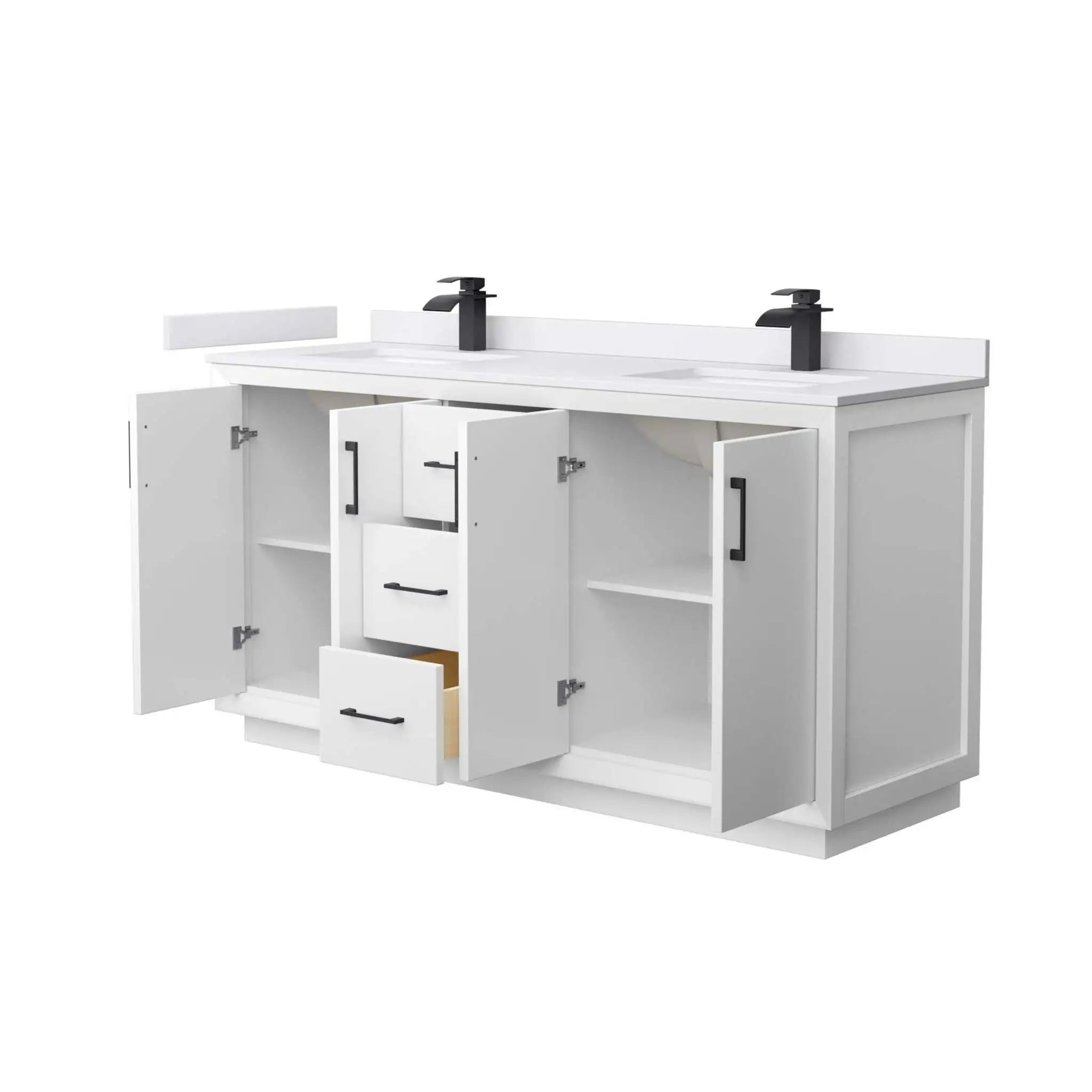 66" Strada Double Bathroom Vanity in White with Matte Black Trim by Wyndham