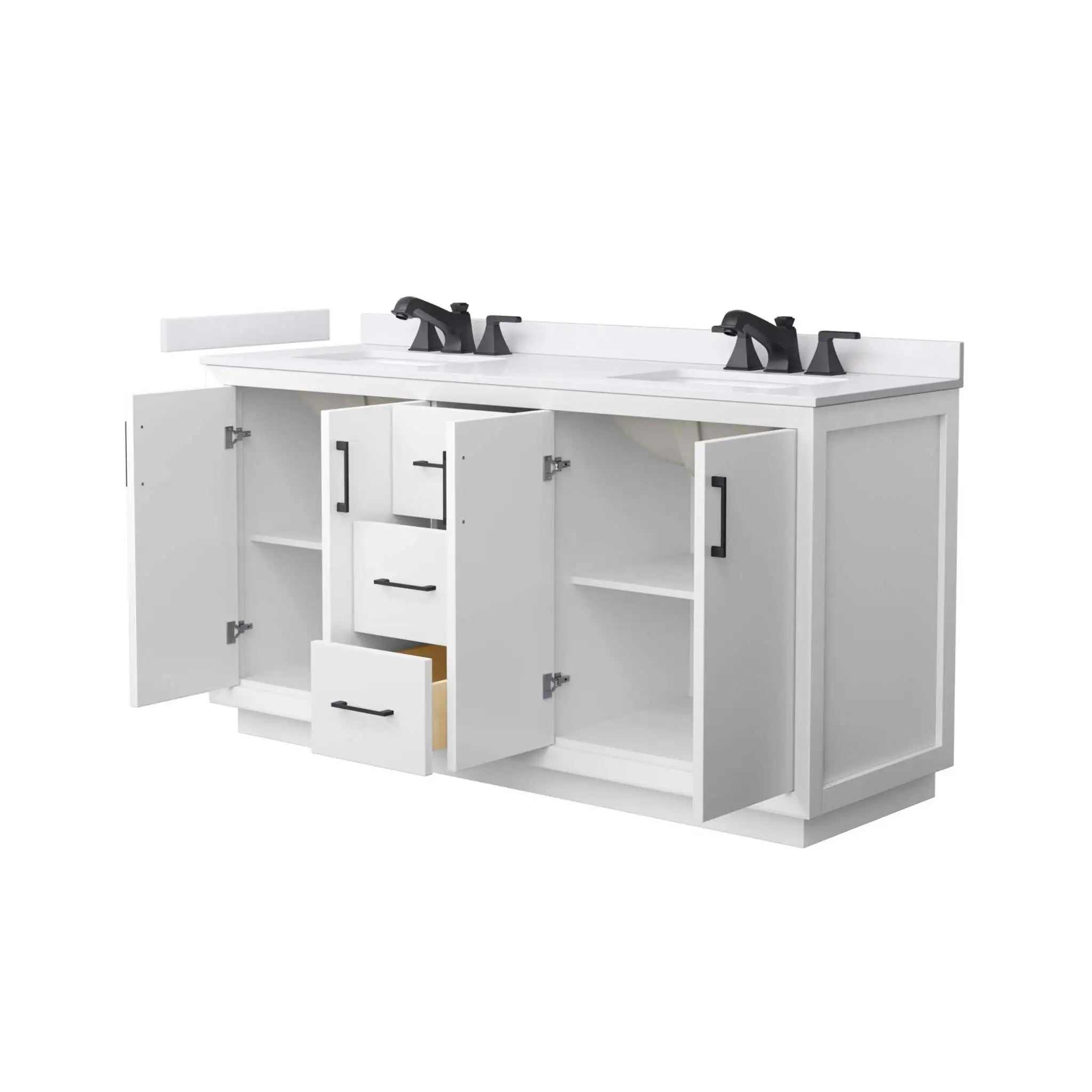 66" Strada Double Bathroom Vanity in White with Matte Black Trim by Wyndham