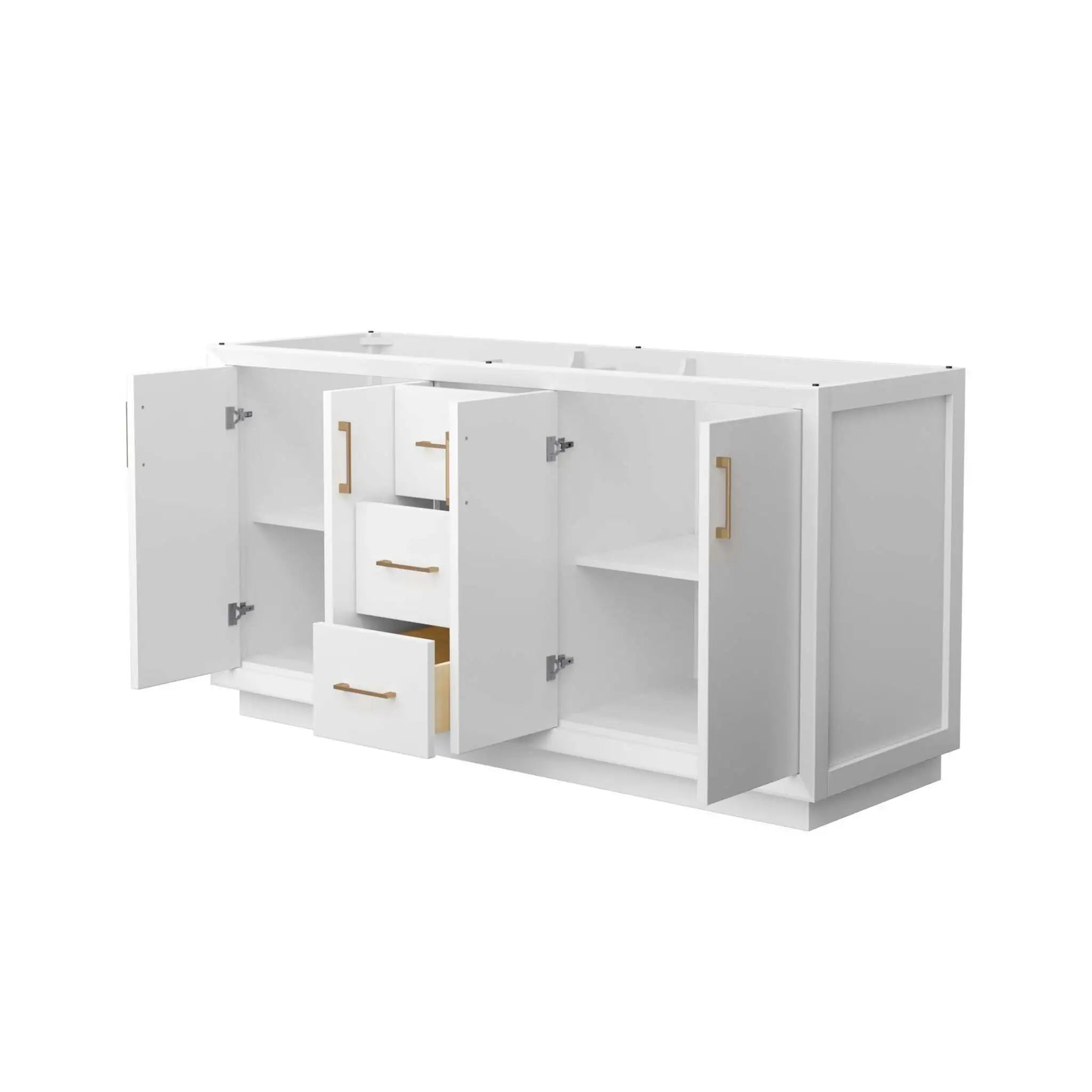 66" Strada Double Bathroom Vanity in White with Satin Bronze Trim by Wyndham
