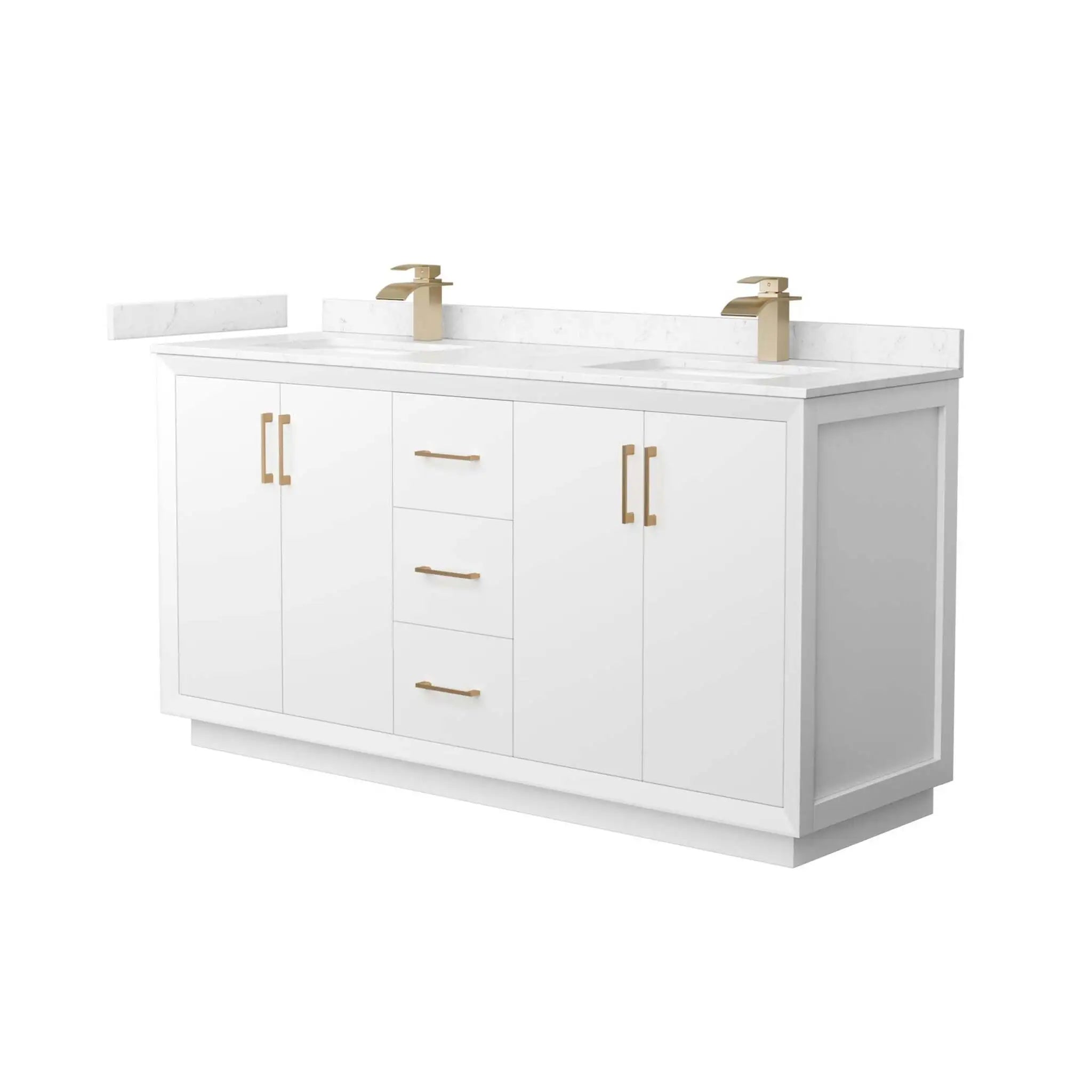 66" Strada Double Bathroom Vanity in White with Satin Bronze Trim by Wyndham